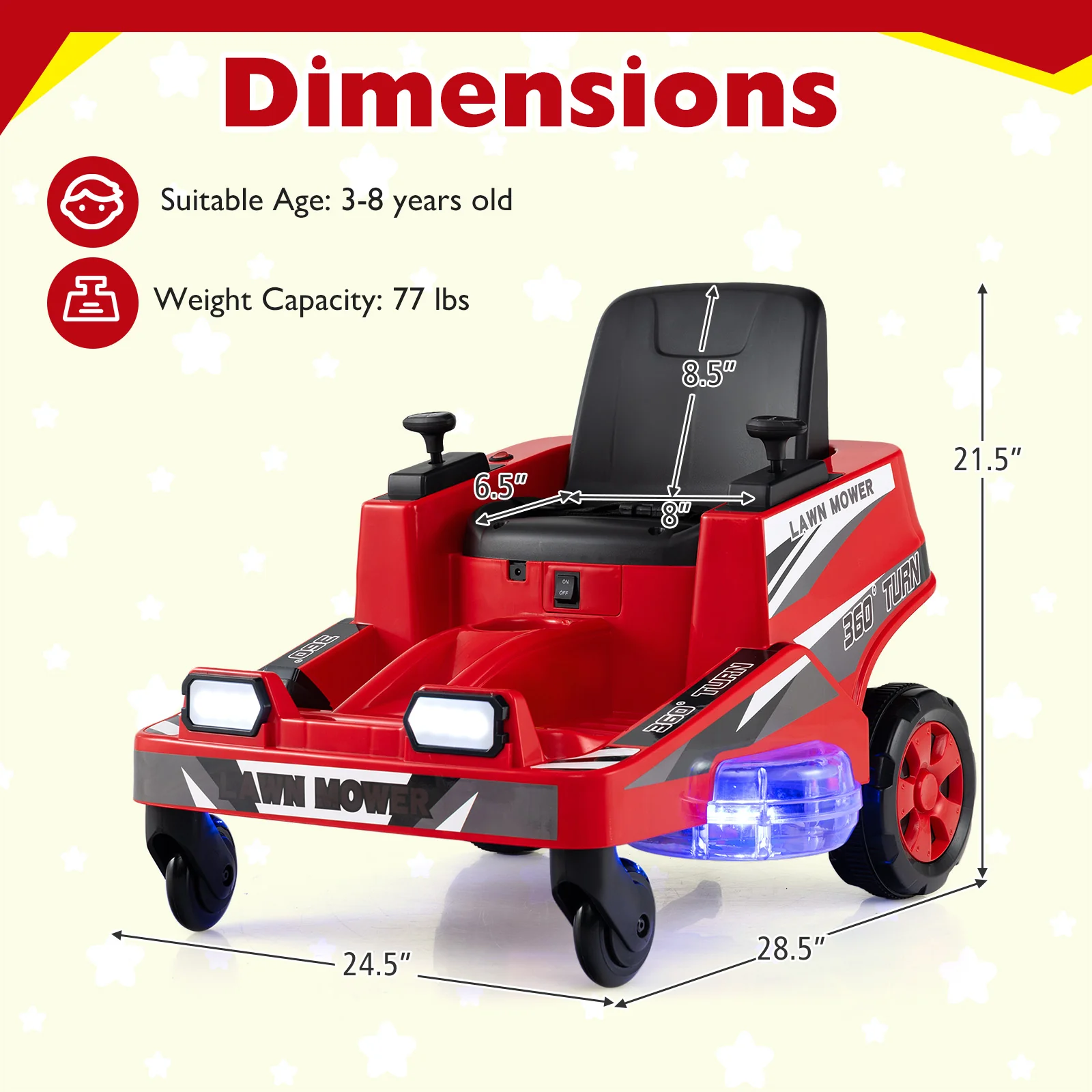 12V Ride on Lawn Mower for Kids with Dual Control Sticks and LED Lights - Image 12