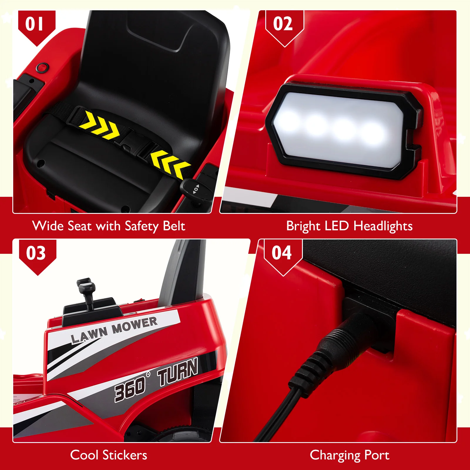 12V Ride on Lawn Mower for Kids with Dual Control Sticks and LED Lights - Image 16
