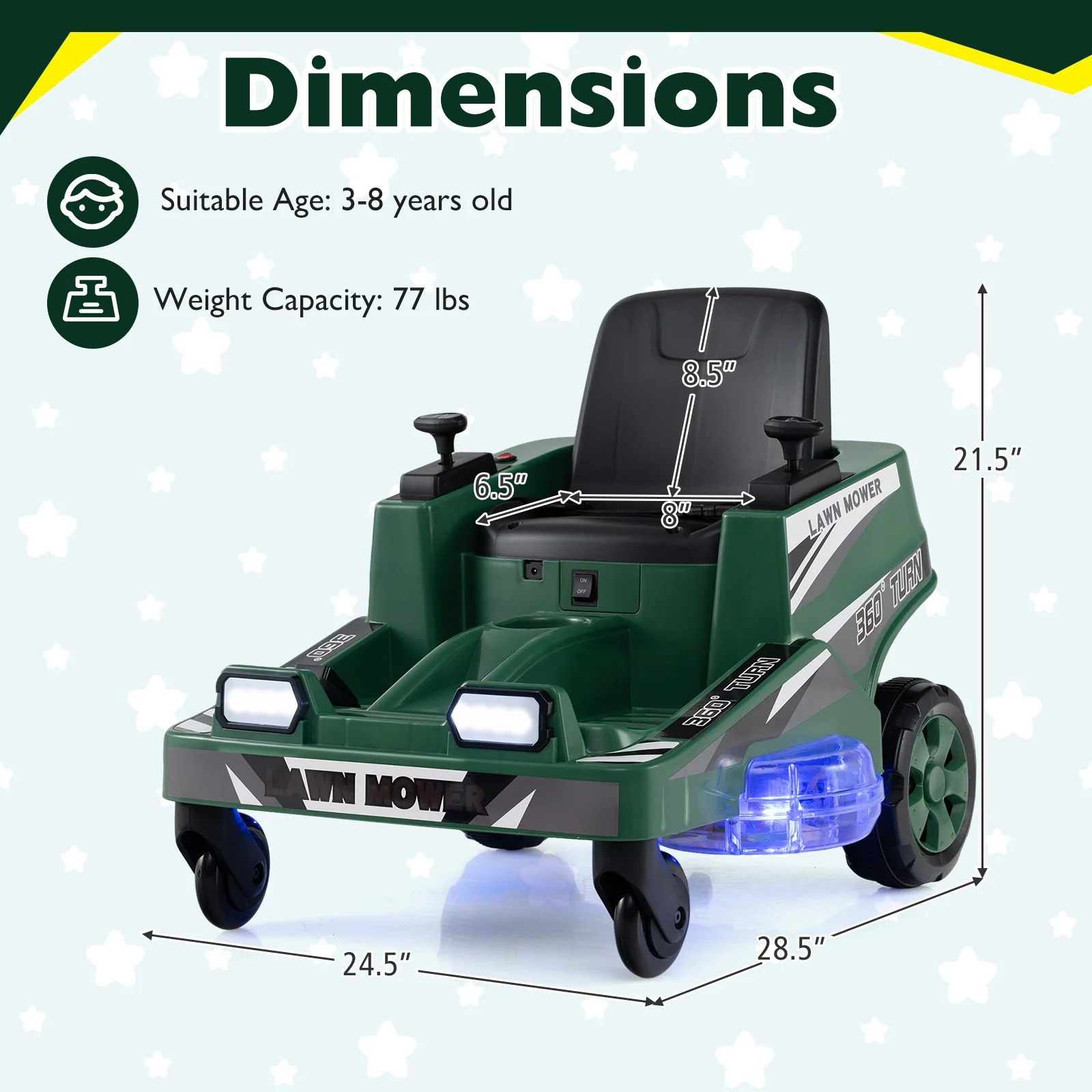 12V Ride on Lawn Mower for Kids with Dual Control Sticks and LED Lights - Image 4