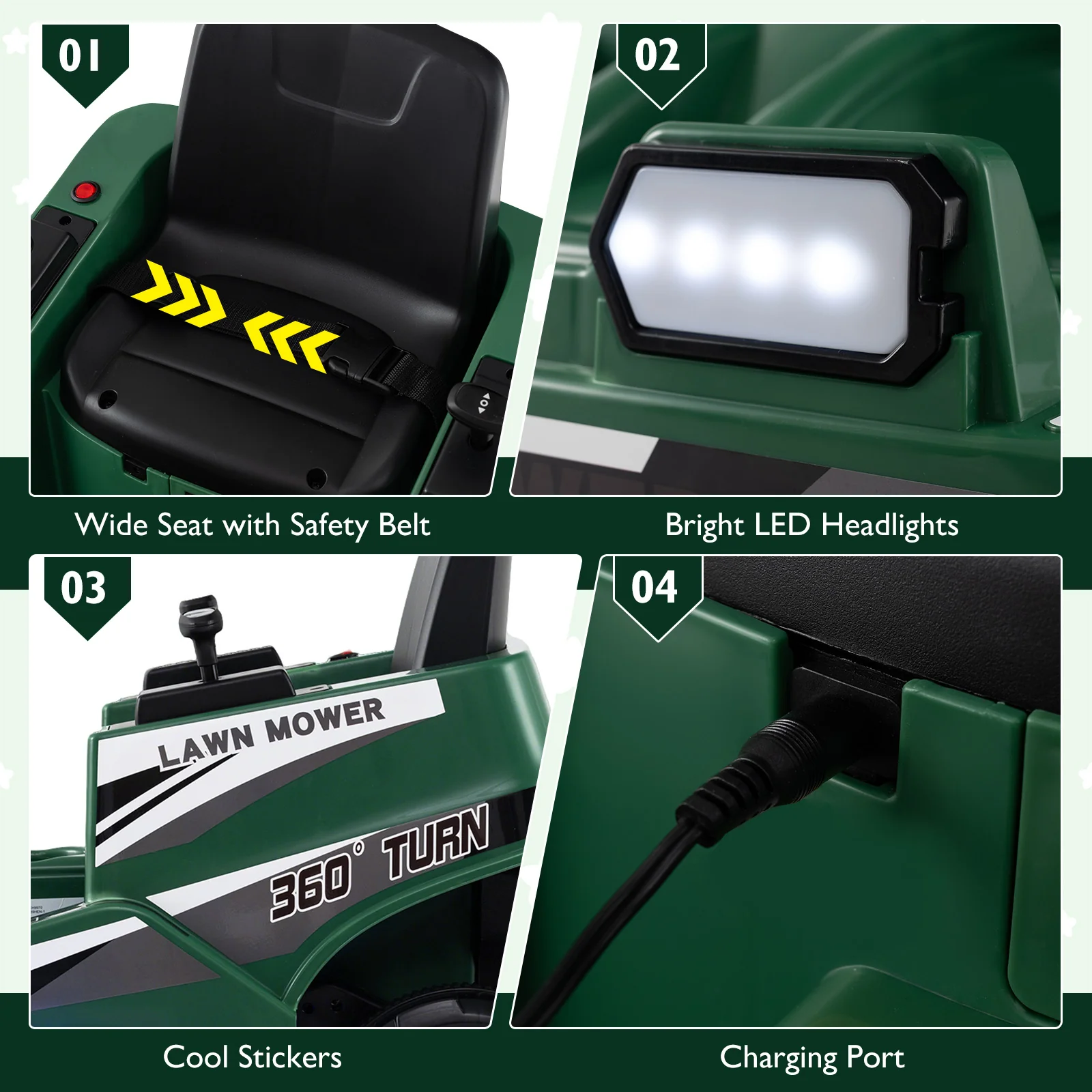 12V Ride on Lawn Mower for Kids with Dual Control Sticks and LED Lights - Image 8