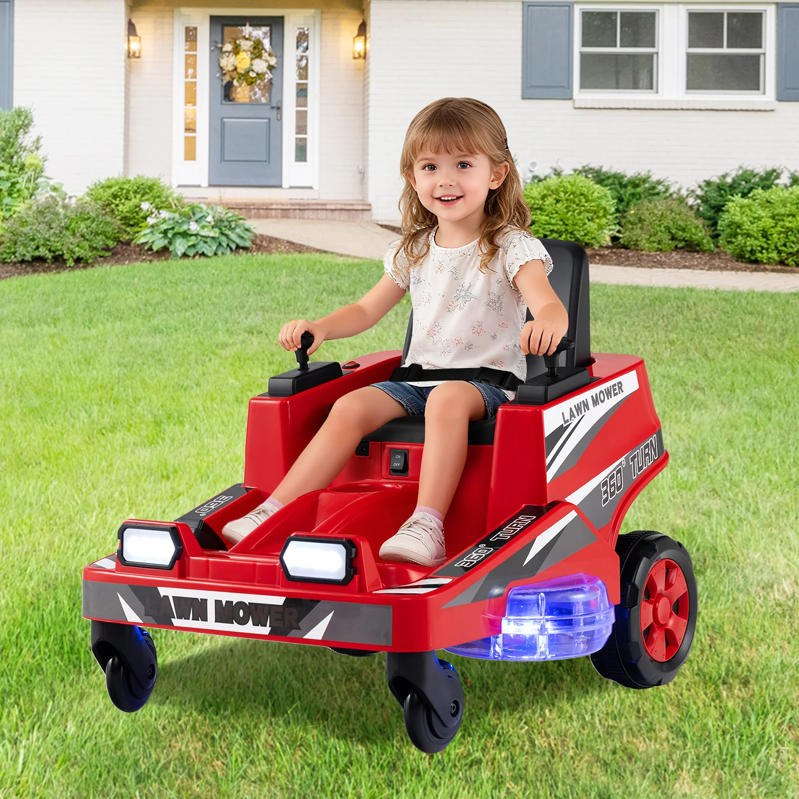 12V Ride on Lawn Mower for Kids with Dual Control Sticks and LED Lights - Image 9