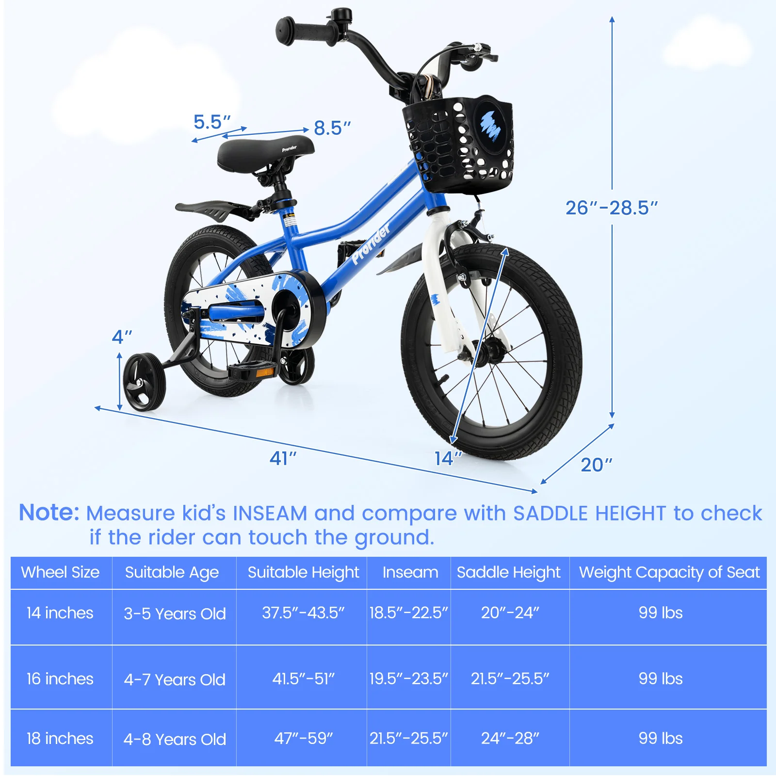 14 Inch Kids Bike with 2 Training Wheels for 3-5 Years Old - Image 20