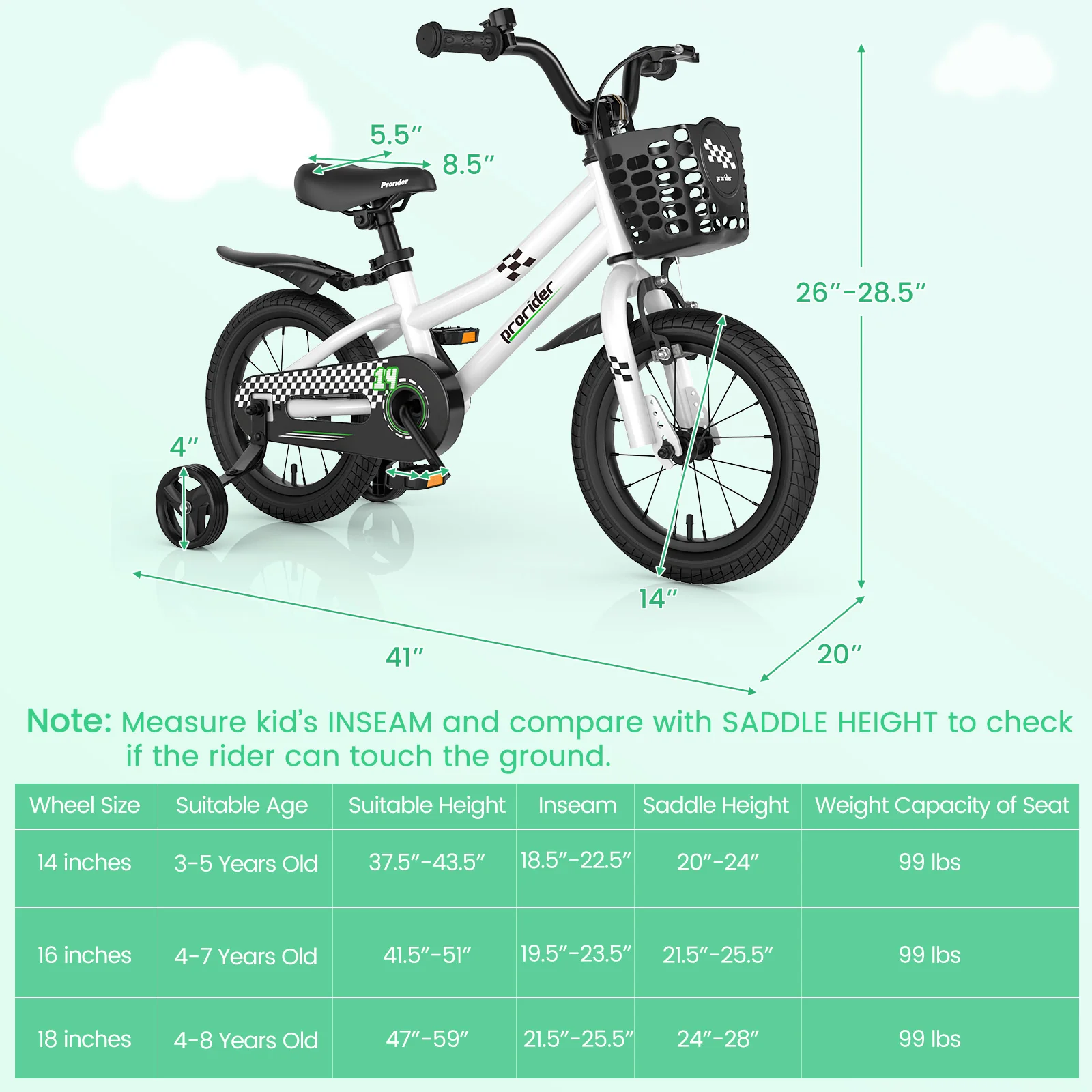 14 Inch Kids Bike with 2 Training Wheels for 3-5 Years Old - Image 4
