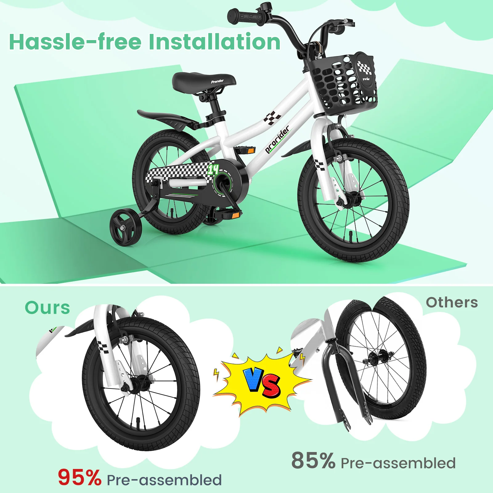 14 Inch Kids Bike with 2 Training Wheels for 3-5 Years Old - Image 6