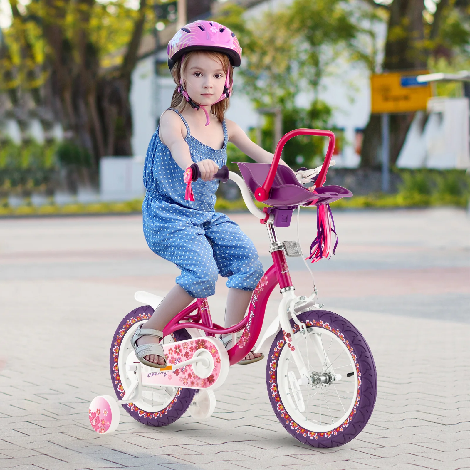 14 Inch Kids Bike with Doll Seat and Removable Training Wheels - Image 10