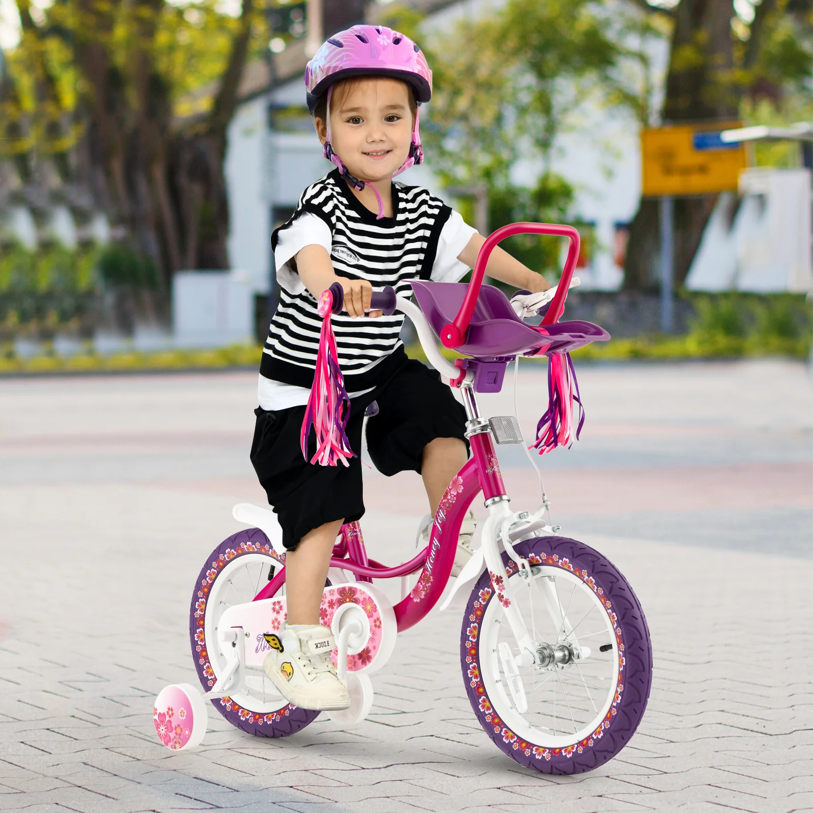 14 Inch Kids Bike with Doll Seat and Removable Training Wheels - Image 2