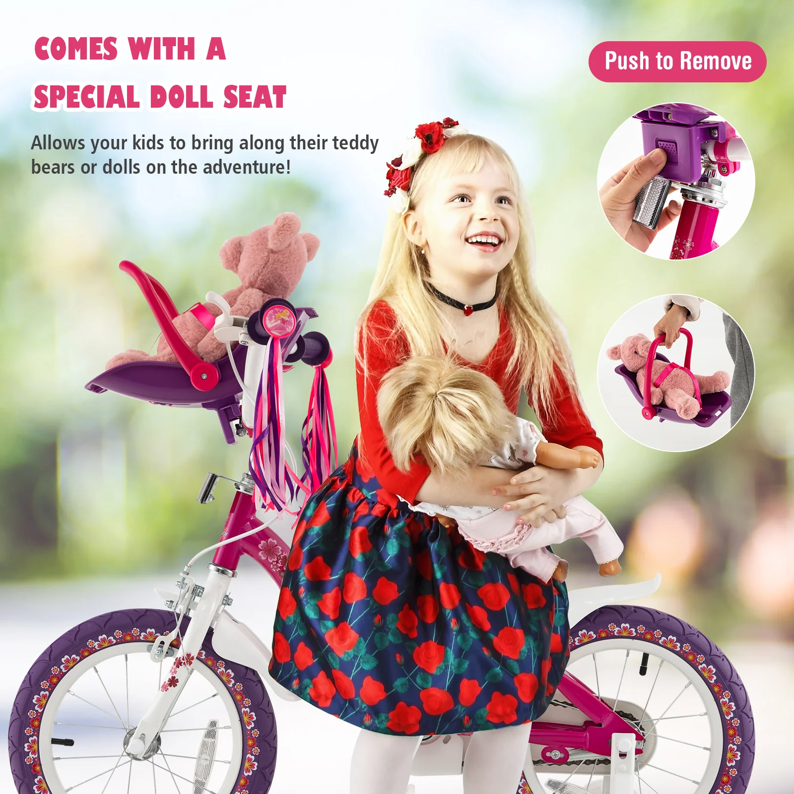 14 Inch Kids Bike with Doll Seat and Removable Training Wheels - Image 5