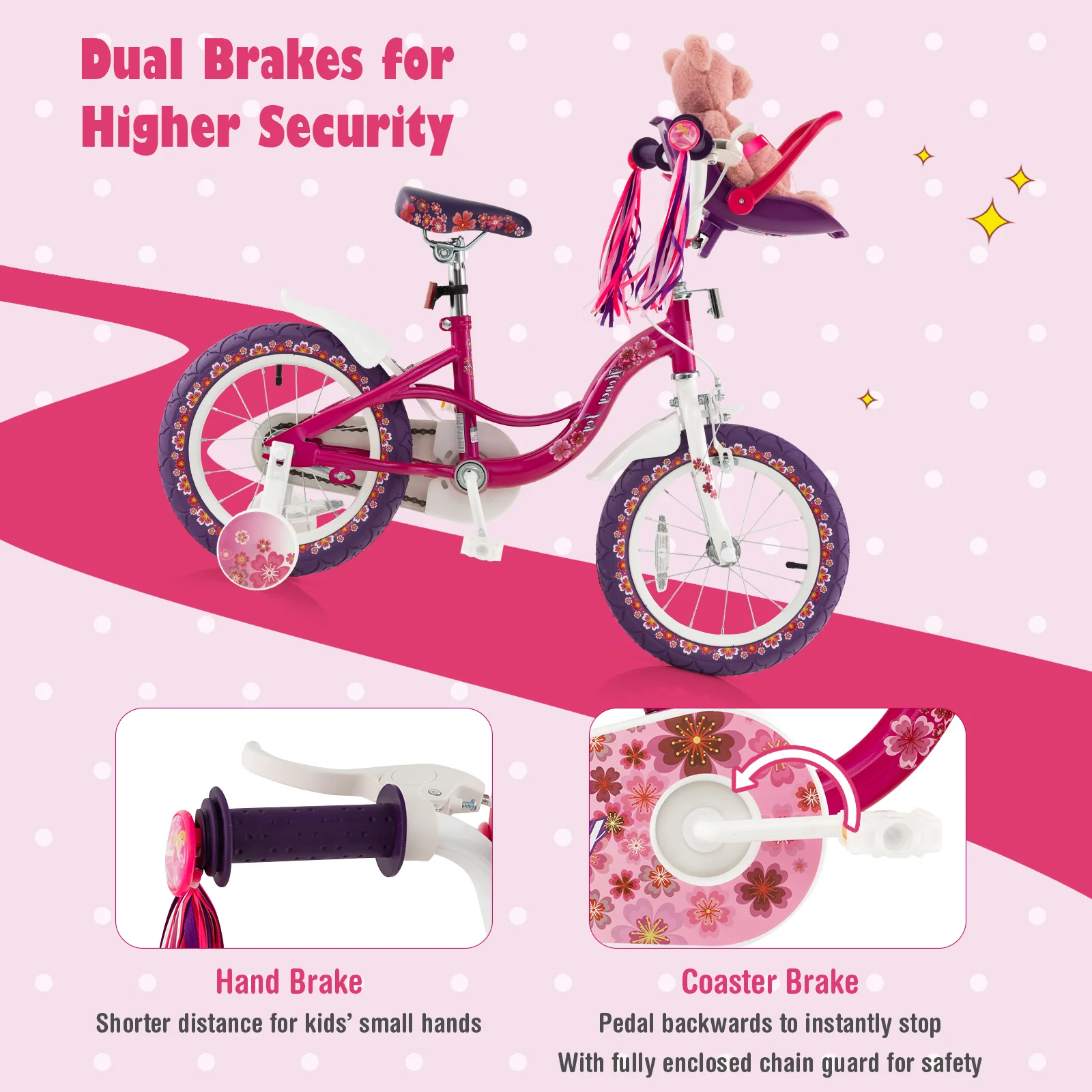 14 Inch Kids Bike with Doll Seat and Removable Training Wheels - Image 7