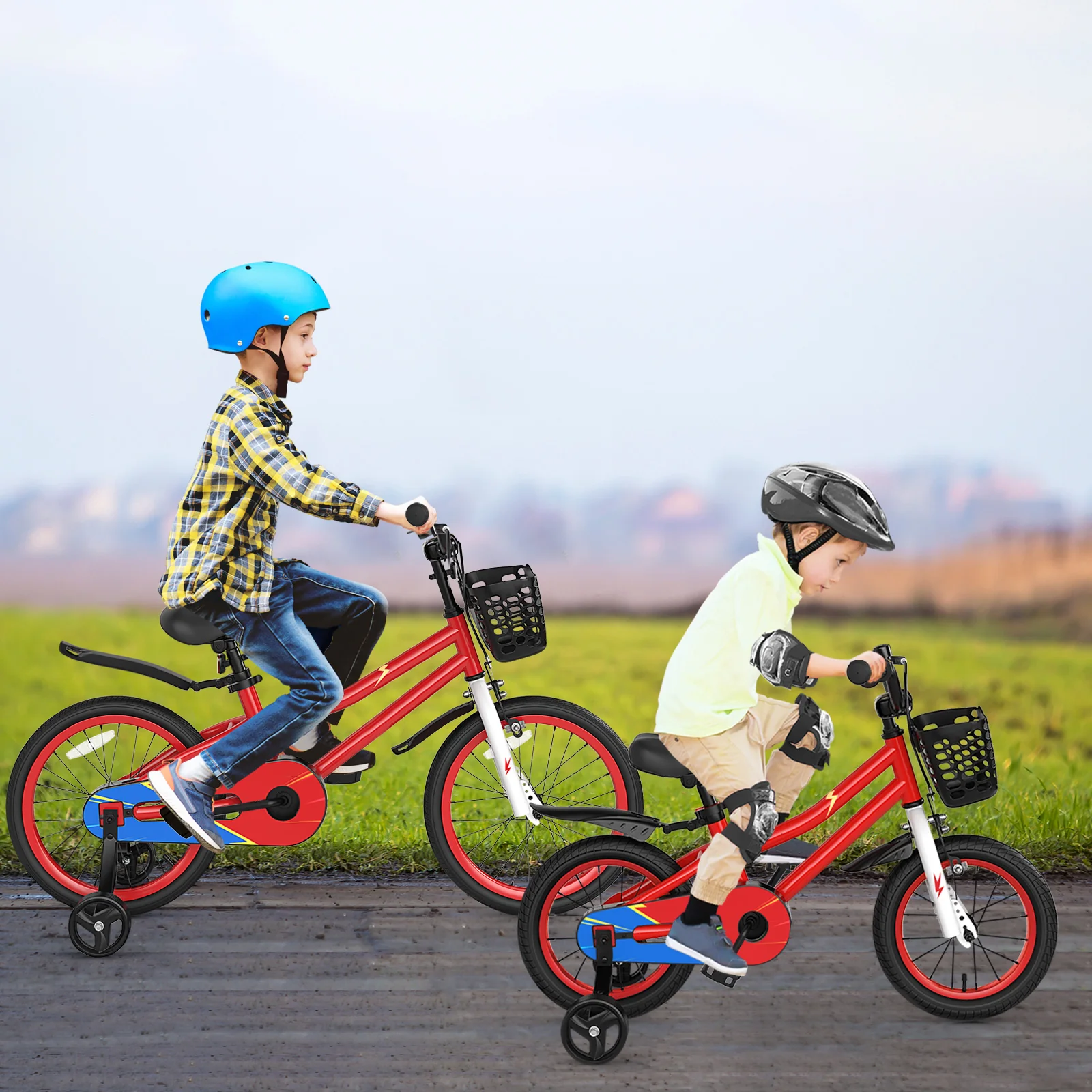 14 Inch Kids Bike with Helmet Protective Set Red