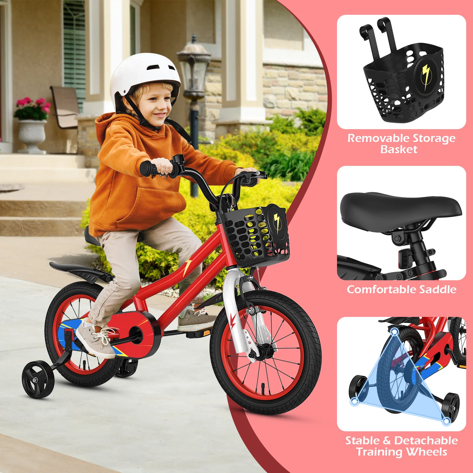 14 Inch Kids Bike with Helmet Protective Set Red - Image 7
