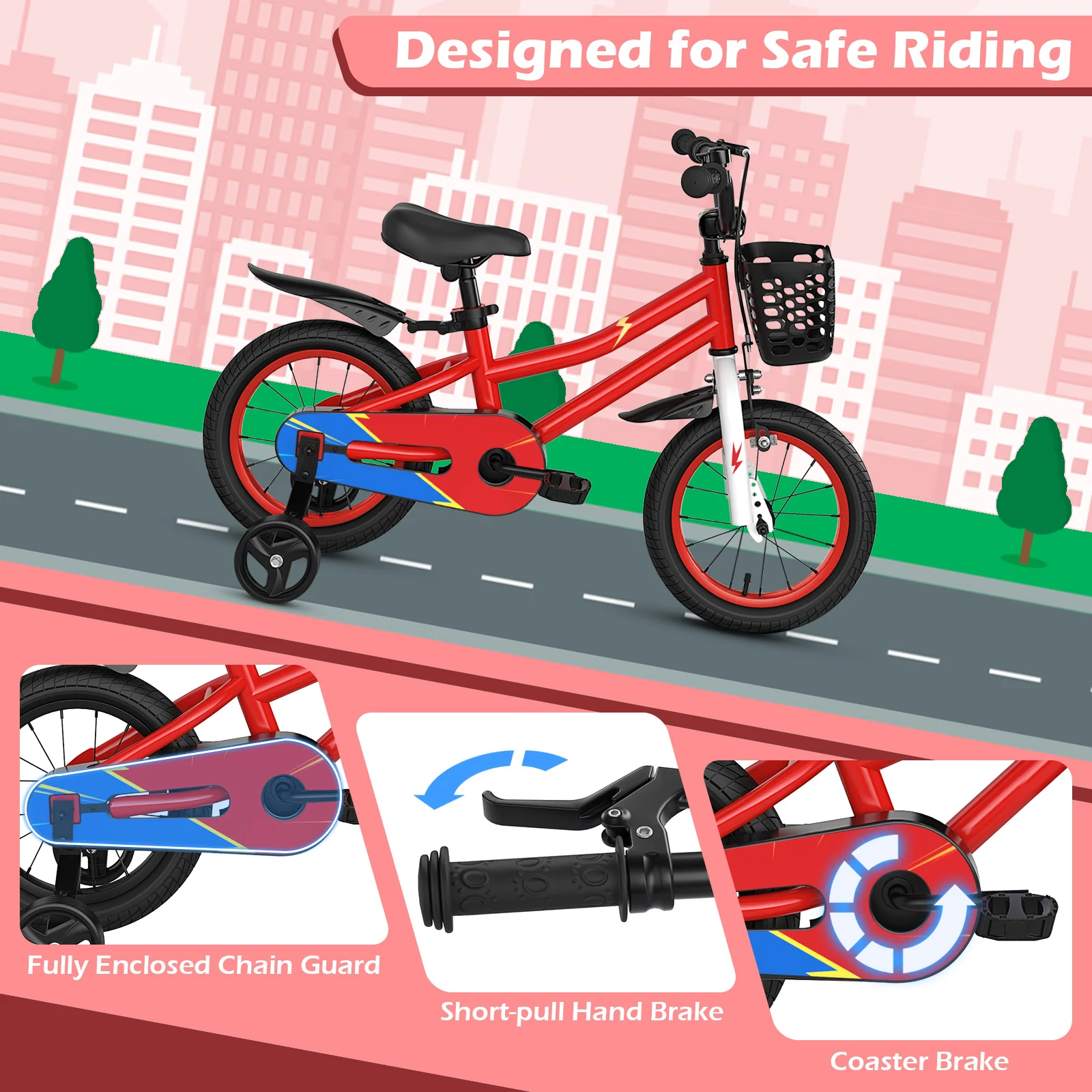 14 Inch Kids Bike with Helmet Protective Set Red - Image 8