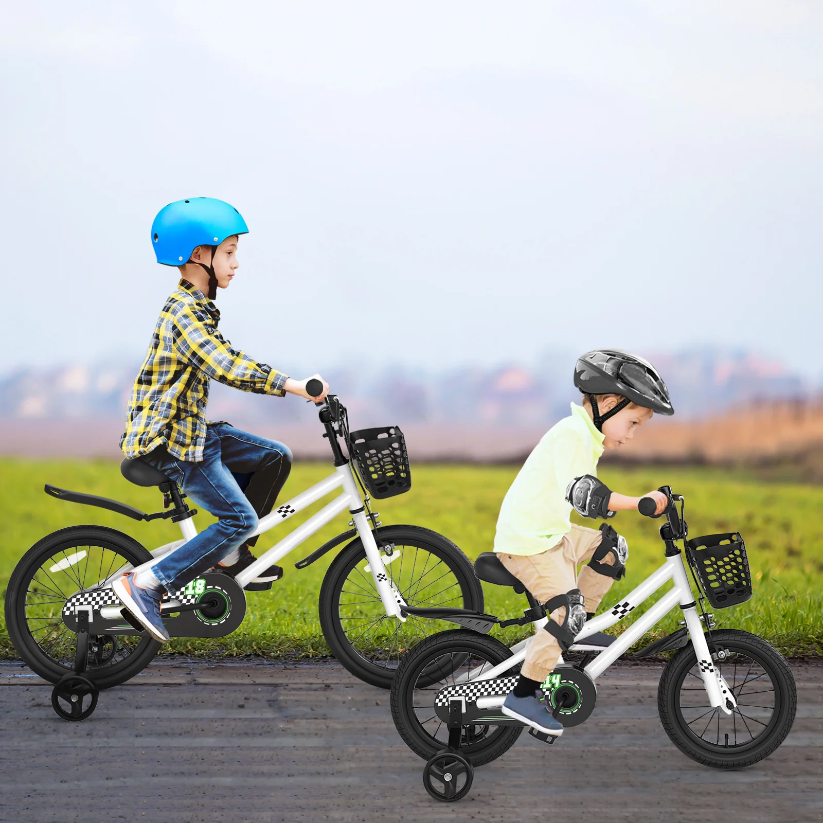 14 Inch Kids Bike with Helmet Protective Set White