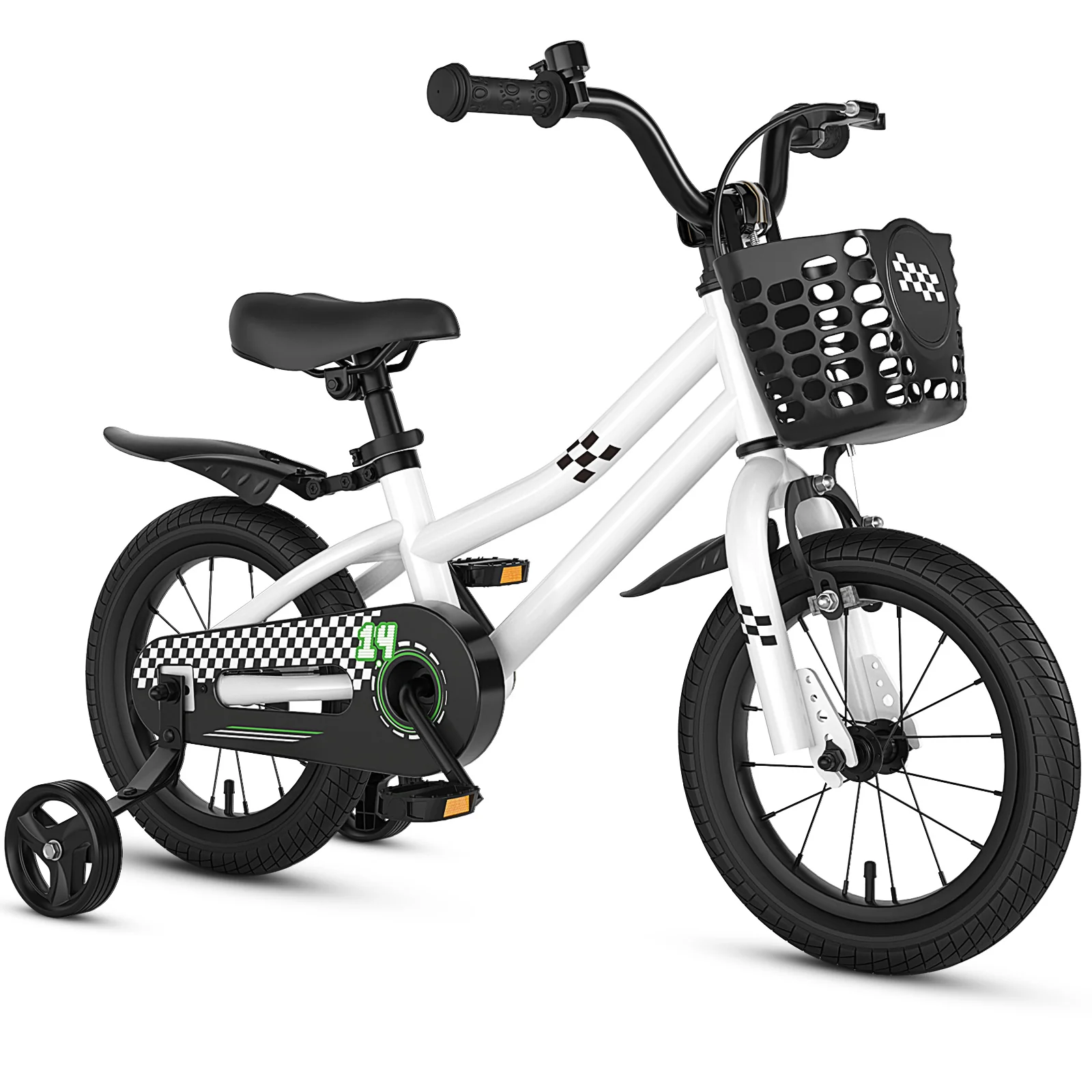 14 Inch Kids Bike with Helmet Protective Set White - Image 2