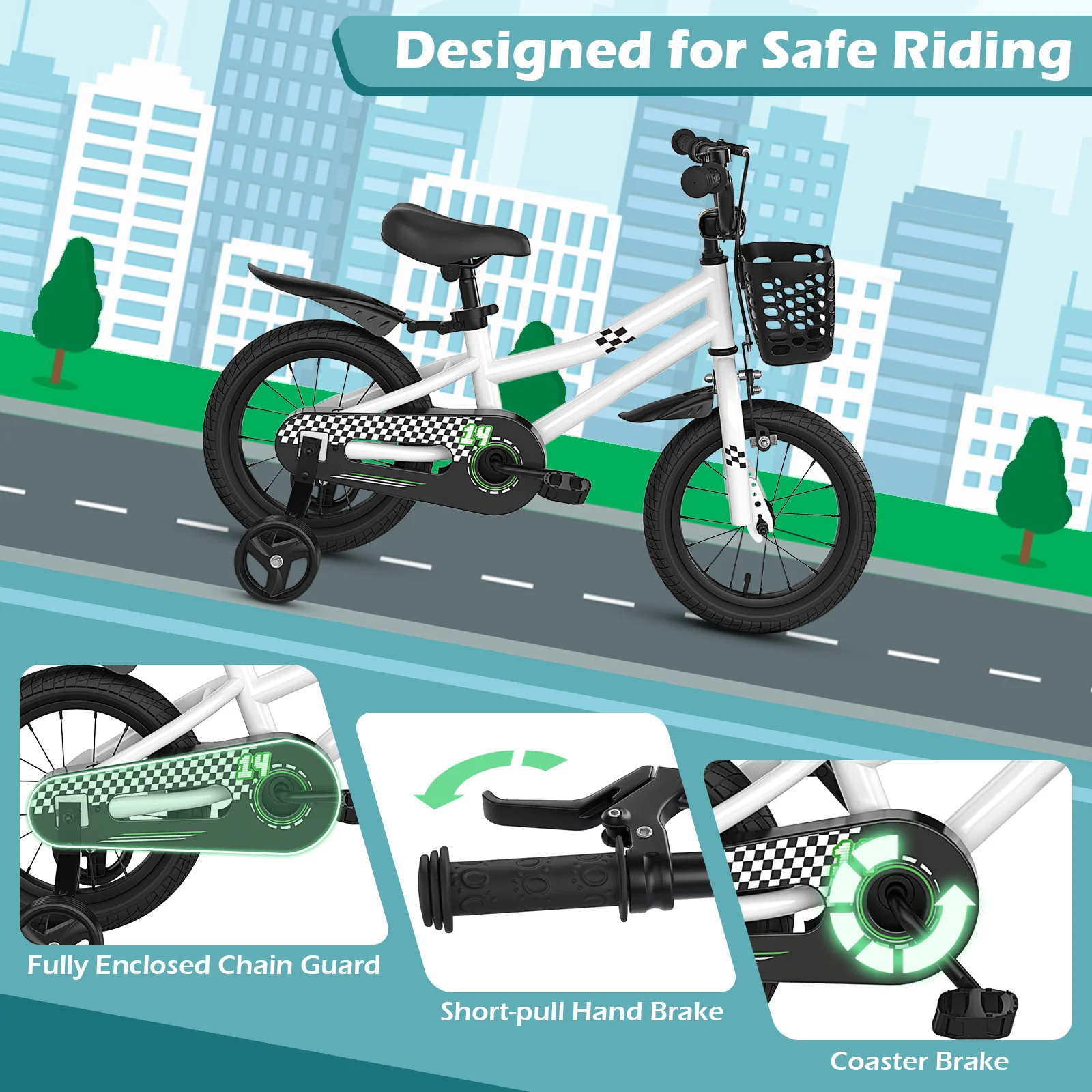 14 Inch Kids Bike with Helmet Protective Set White - Image 7