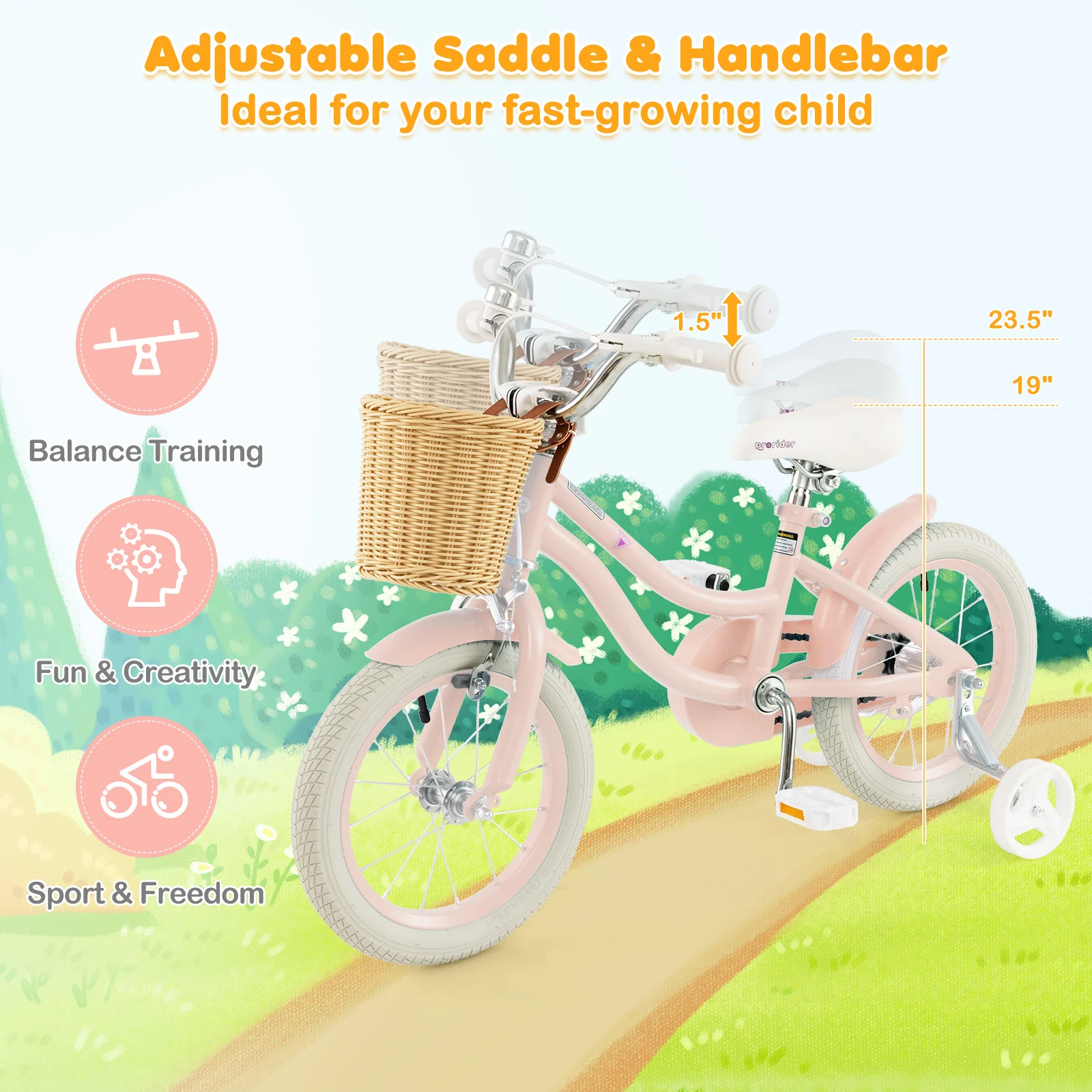 14-Inch Kids Bike with Training Wheels and Adjustable Handlebar Seat - Image 22
