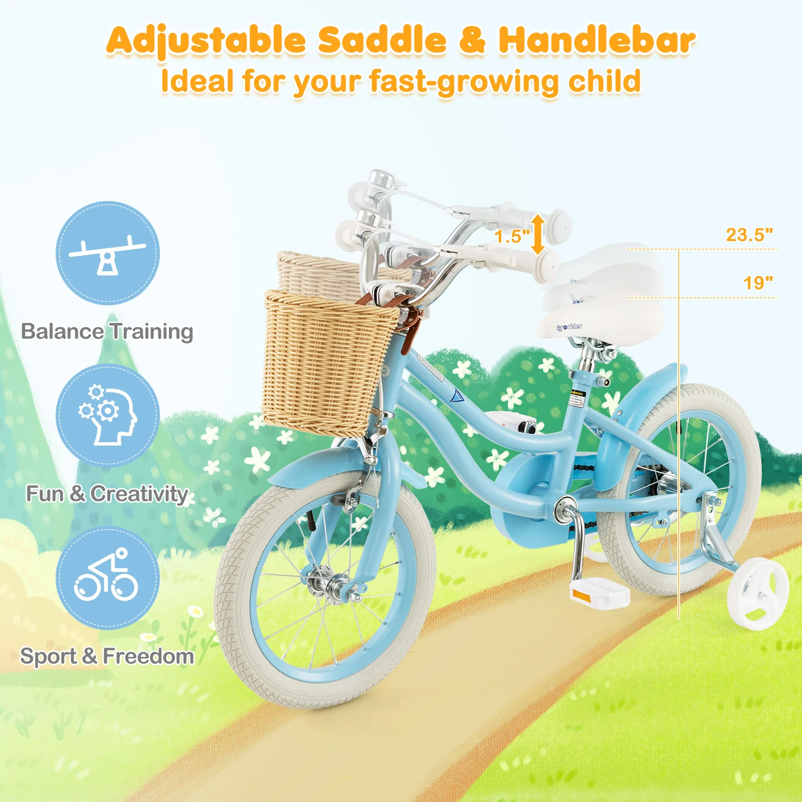 14-Inch Kids Bike with Training Wheels and Adjustable Handlebar Seat - Image 6