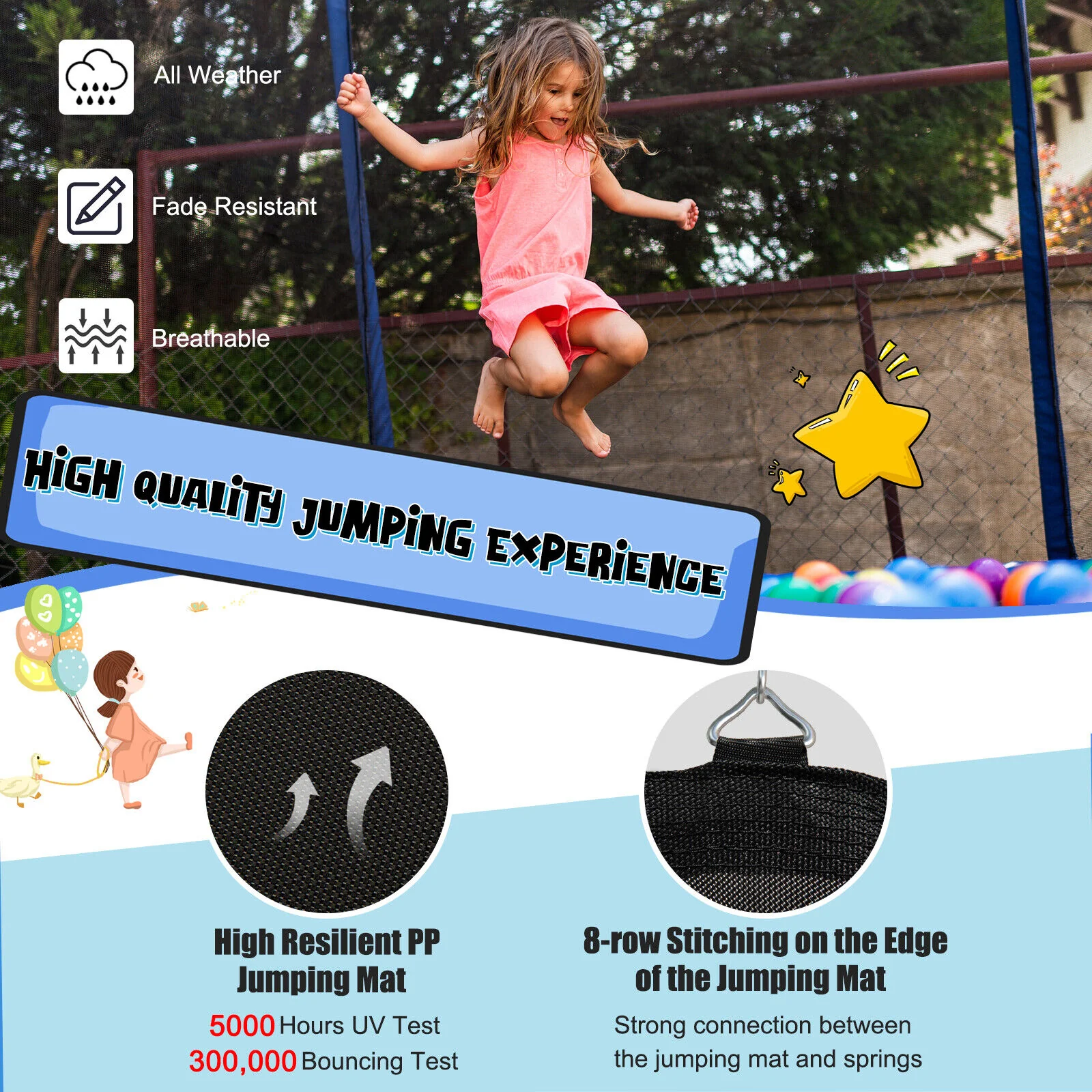 15/16 Feet Outdoor Recreational Trampoline with Enclosure Net - Image 13