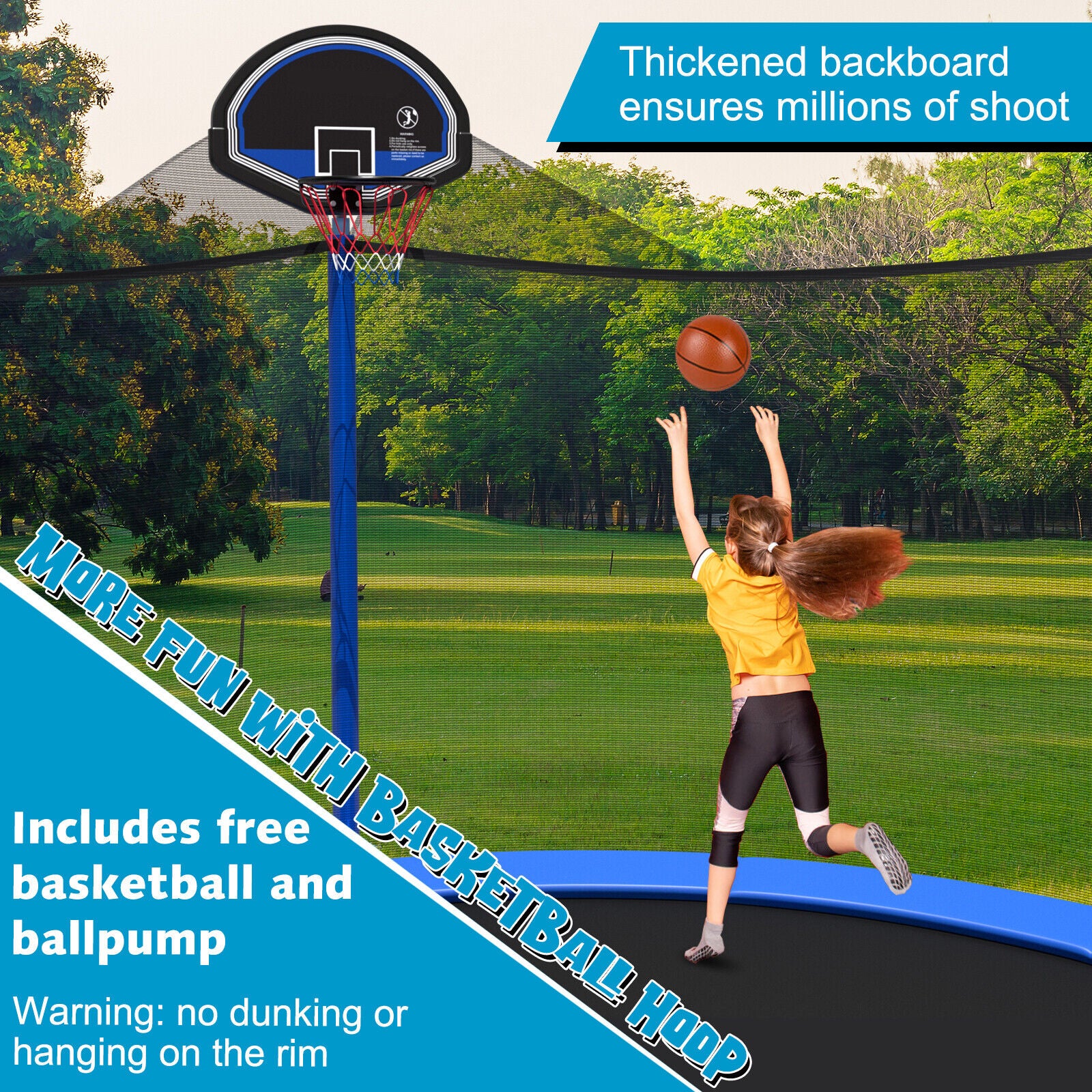 15/16 Feet Outdoor Recreational Trampoline with Enclosure Net - Image 2