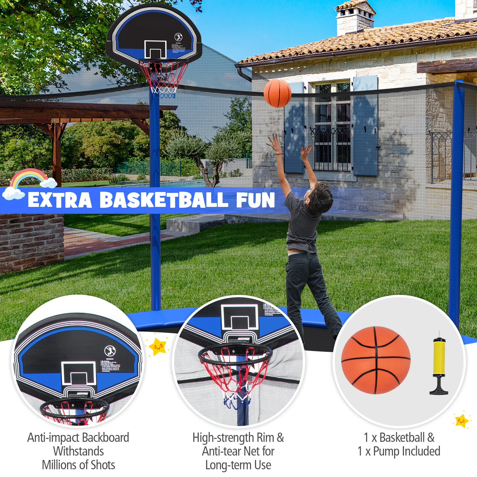 15/16 Feet Outdoor Recreational Trampoline with Enclosure Net - Image 24