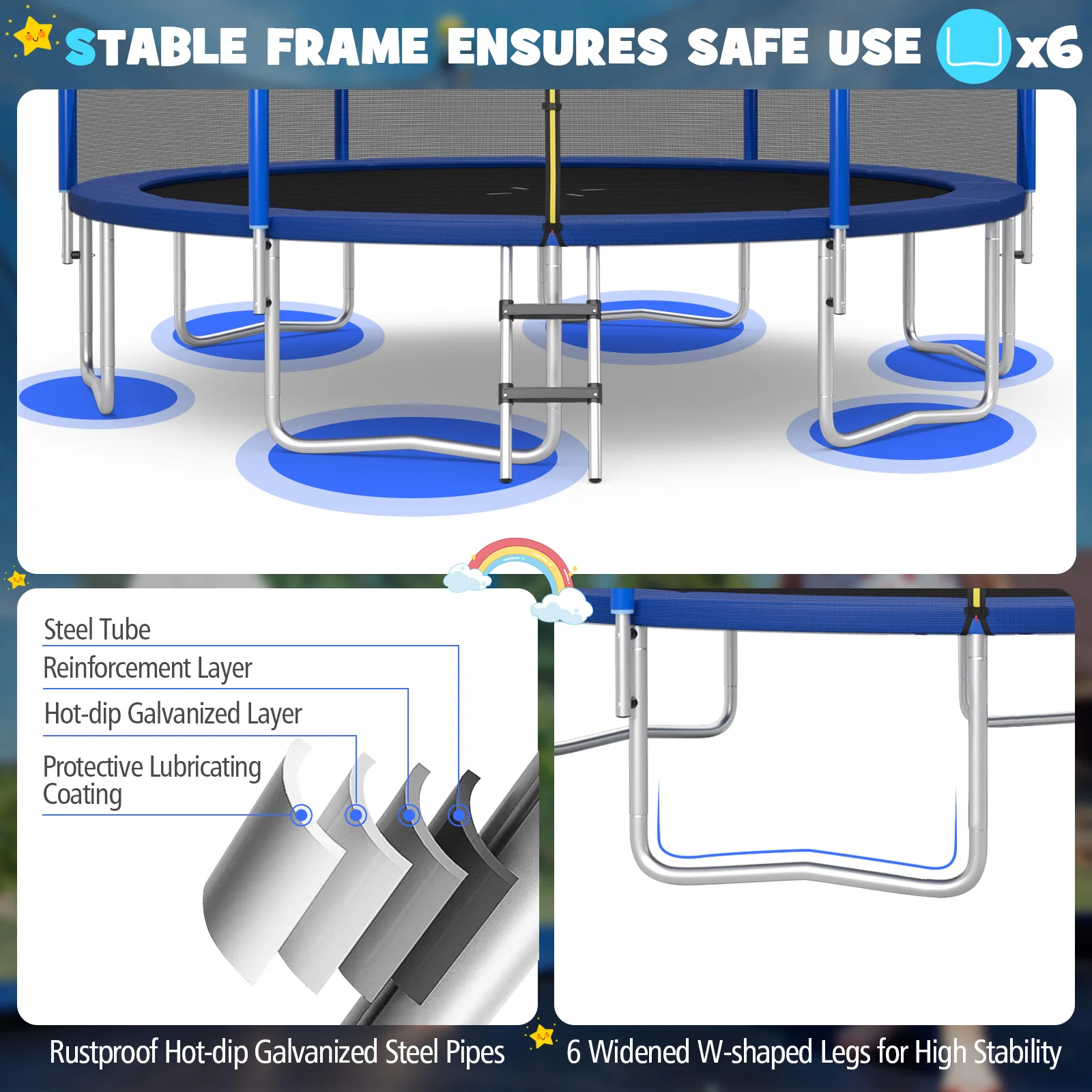 15/16 Feet Outdoor Recreational Trampoline with Enclosure Net - Image 29