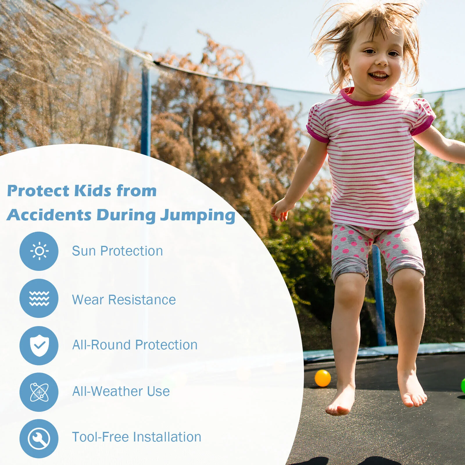 15/16 Feet Trampoline Replacement Safety Net with Adjustable Straps - Image 15