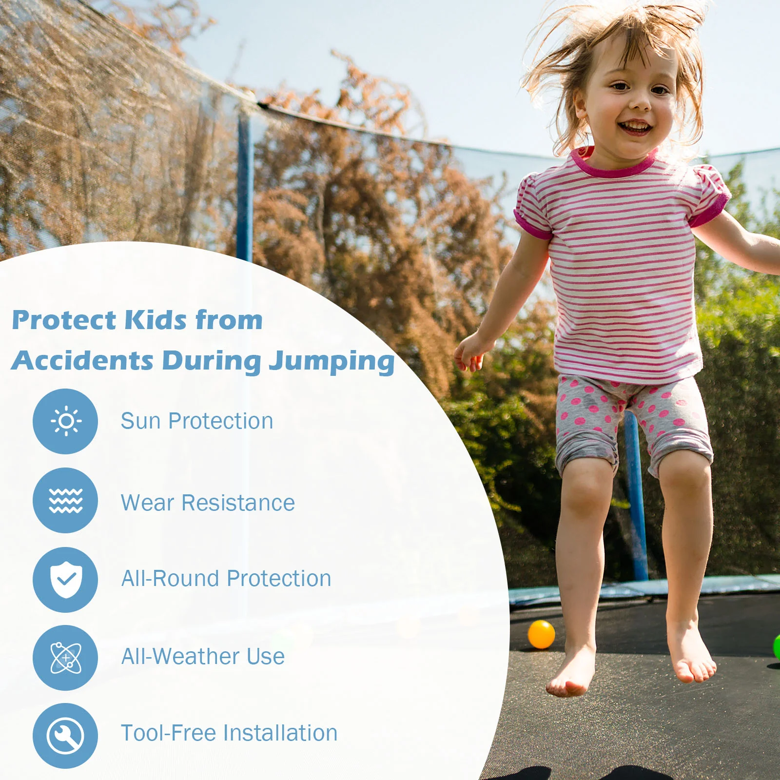 15/16 Feet Trampoline Replacement Safety Net with Adjustable Straps - Image 7