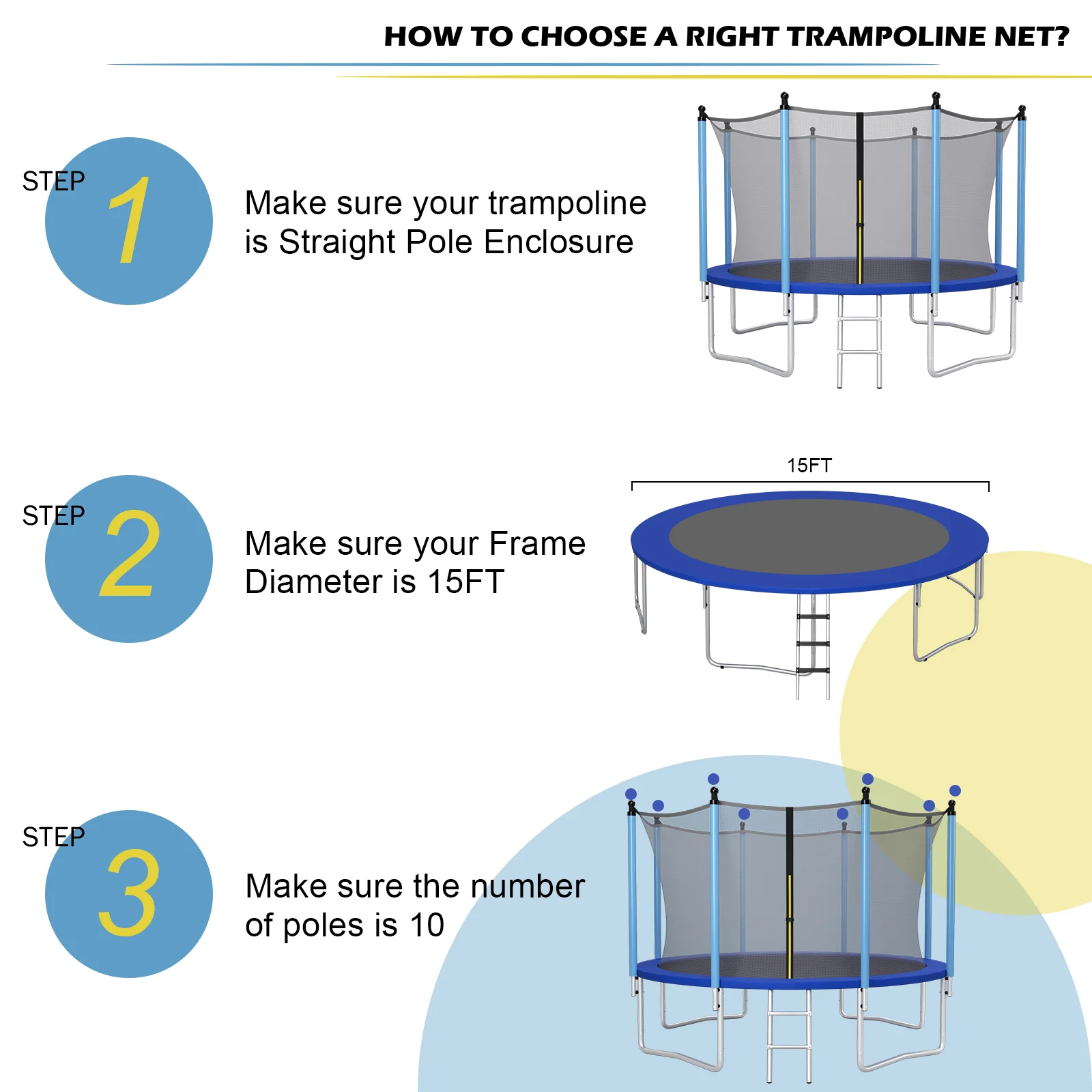 15/16 Feet Trampoline Replacement Safety Net with Adjustable Straps - Image 8