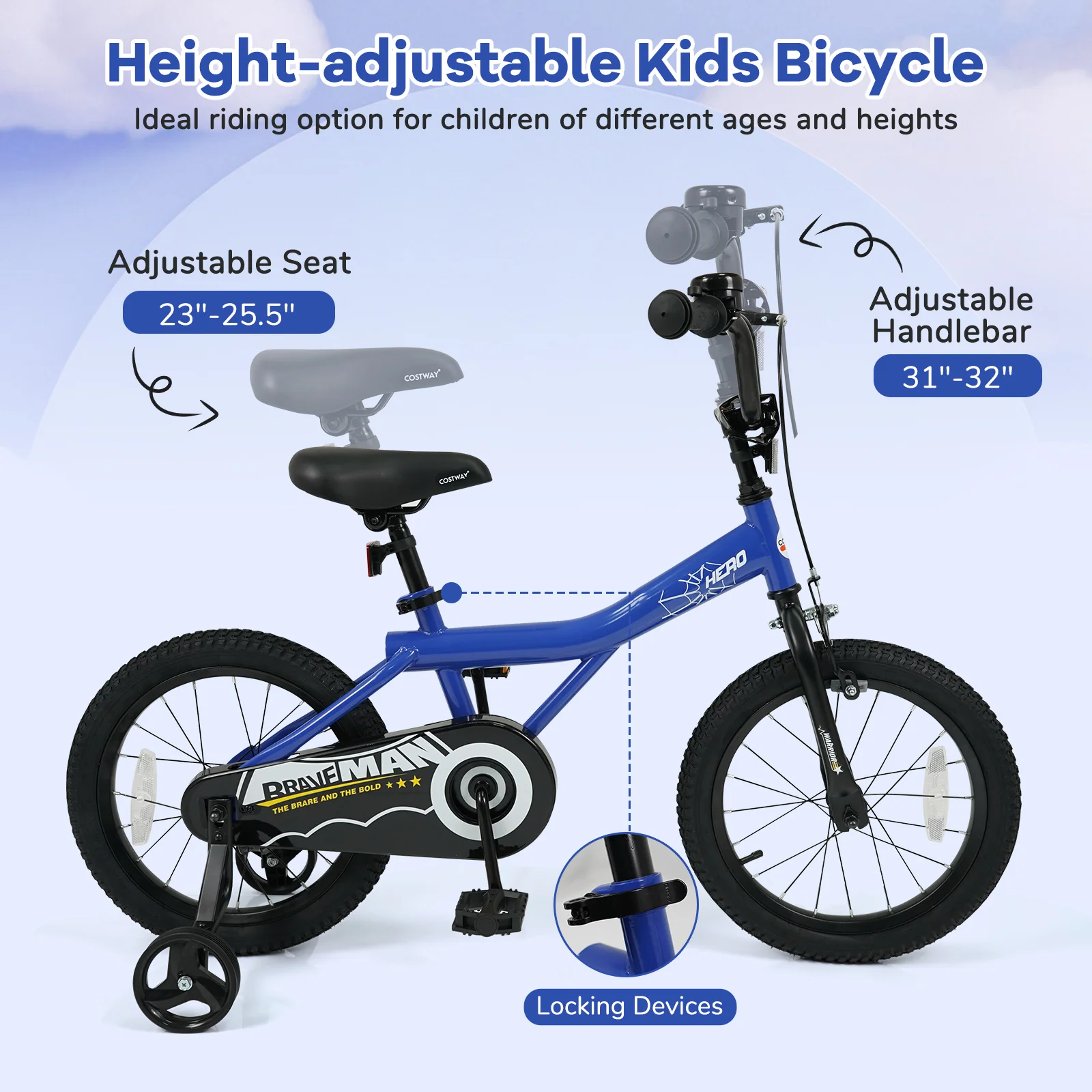 16 Inch Kids Bike with Helmet Protective Set Dark Blue - Image 7