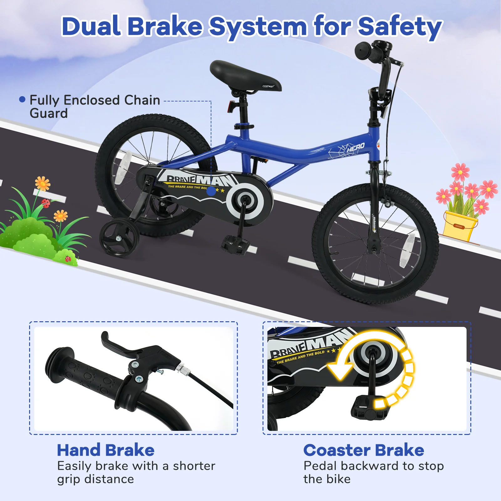16 Inch Kids Bike with Helmet Protective Set Dark Blue - Image 8