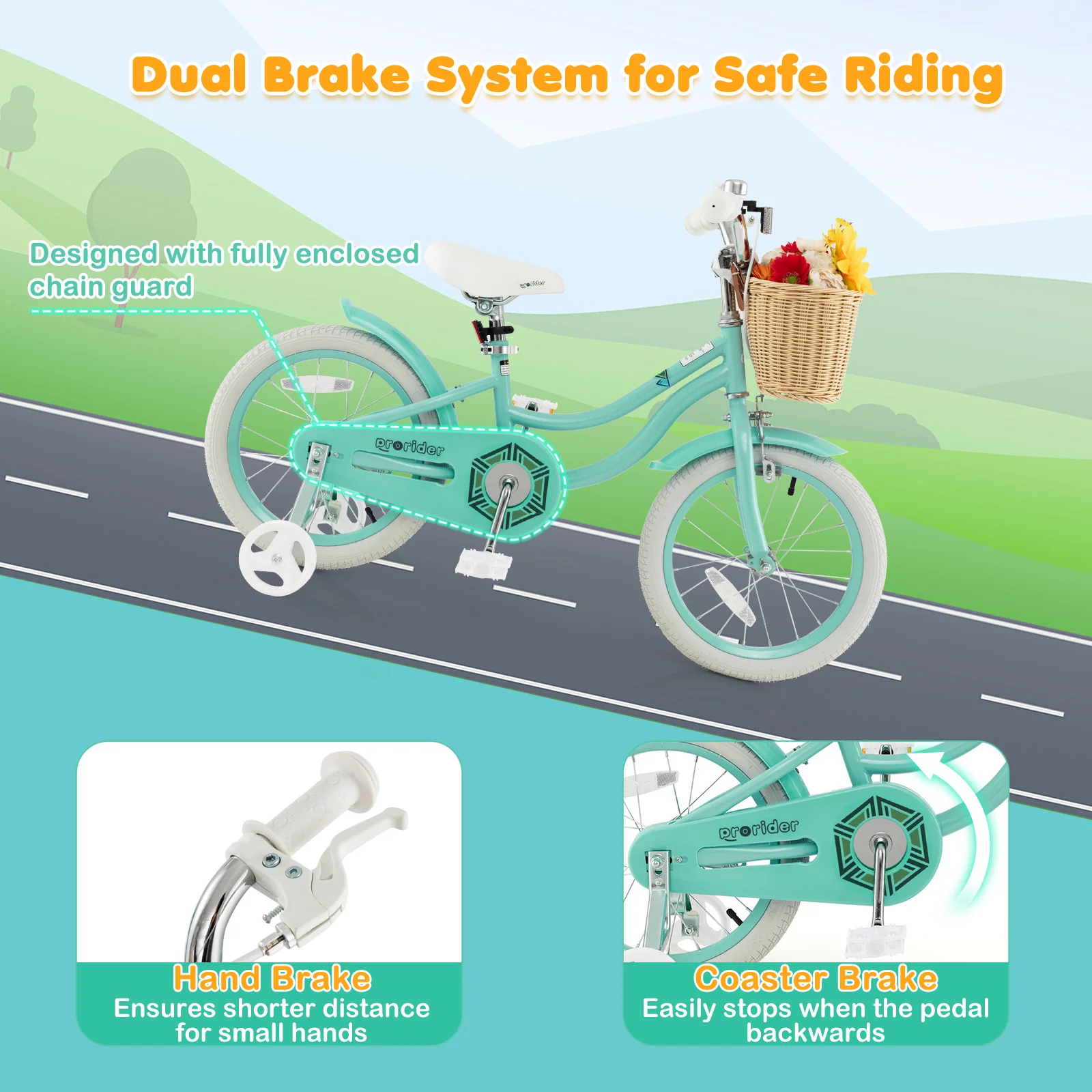 16-Inch Kids Bike with Training Wheels and Adjustable Handlebar Seat - Image 15