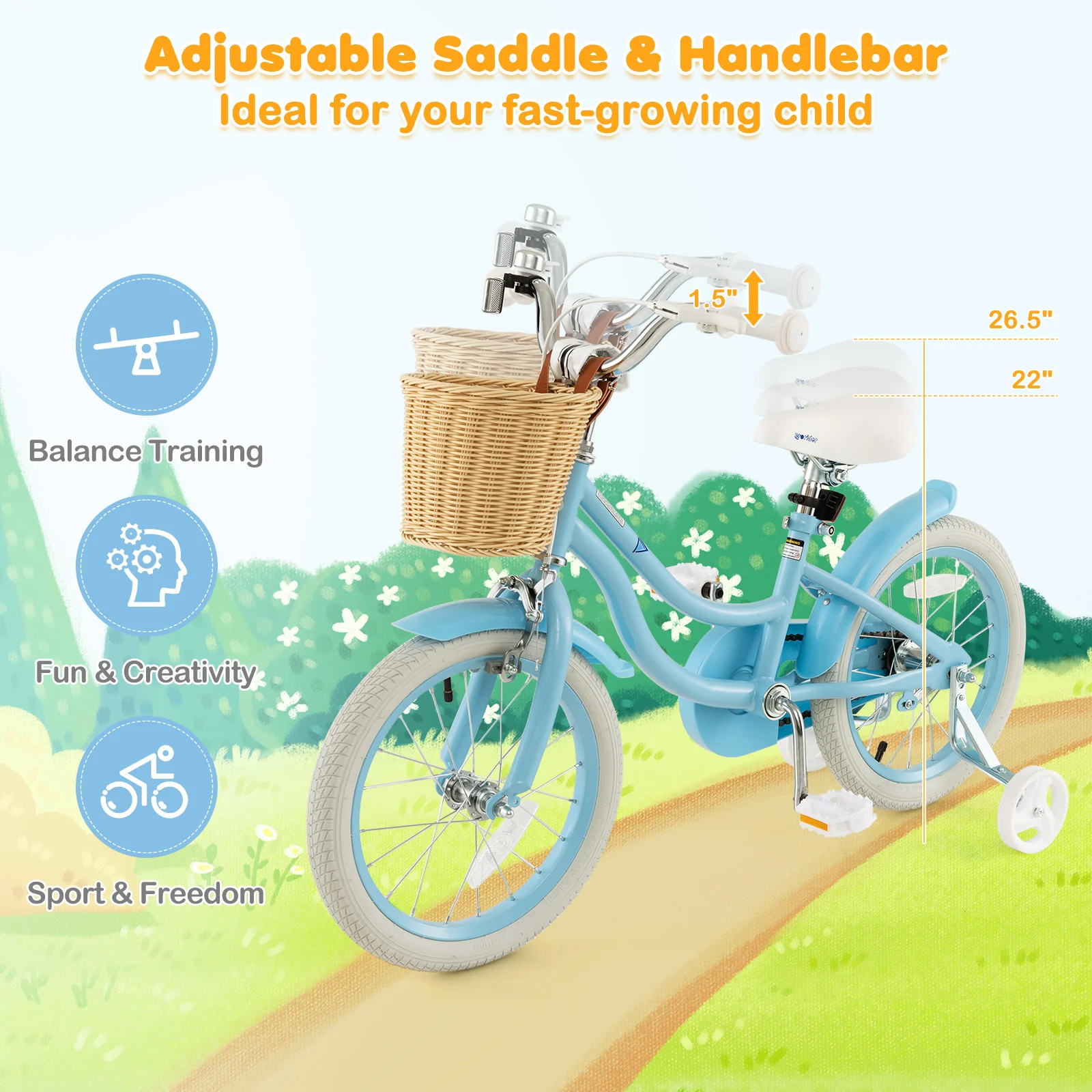 16-Inch Kids Bike with Training Wheels and Adjustable Handlebar Seat - Image 22