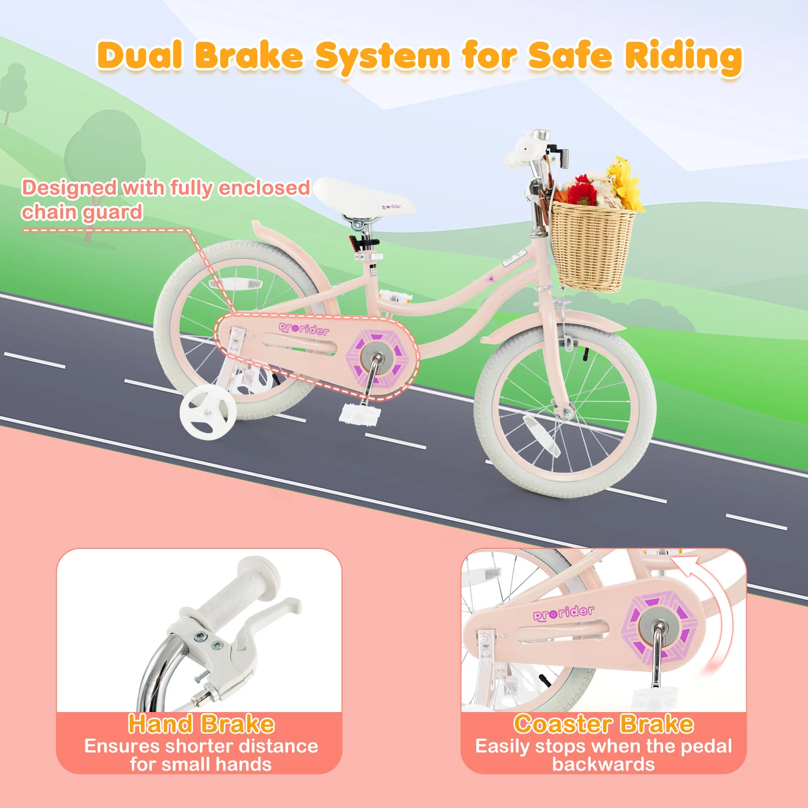 16-Inch Kids Bike with Training Wheels and Adjustable Handlebar Seat - Image 7