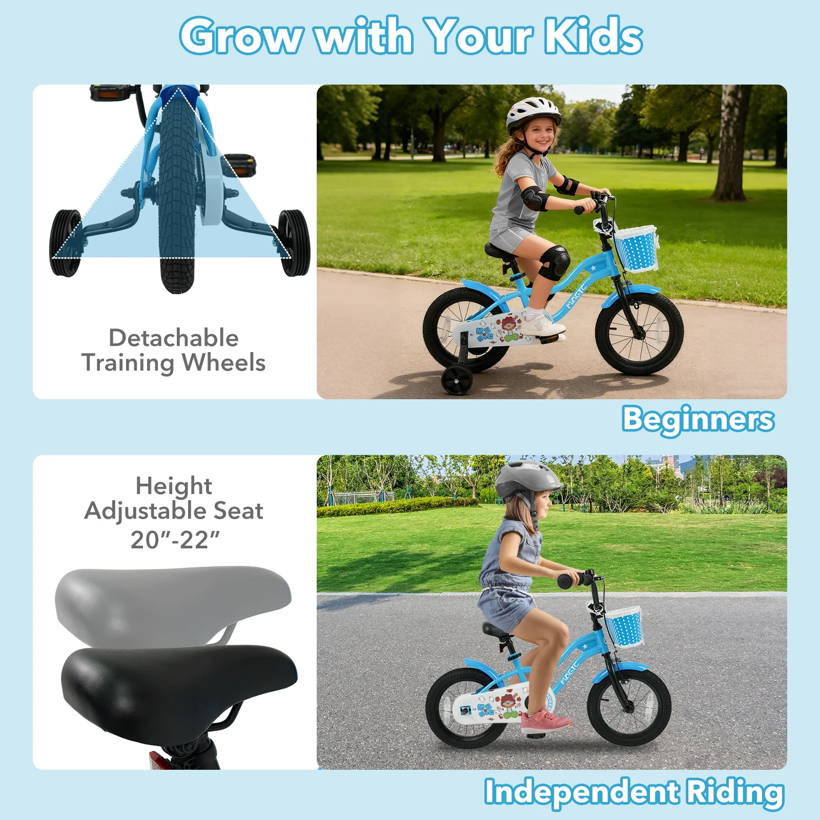 16 Inch Kids Bike with Training Wheels and Basket Navy Color - Image 14