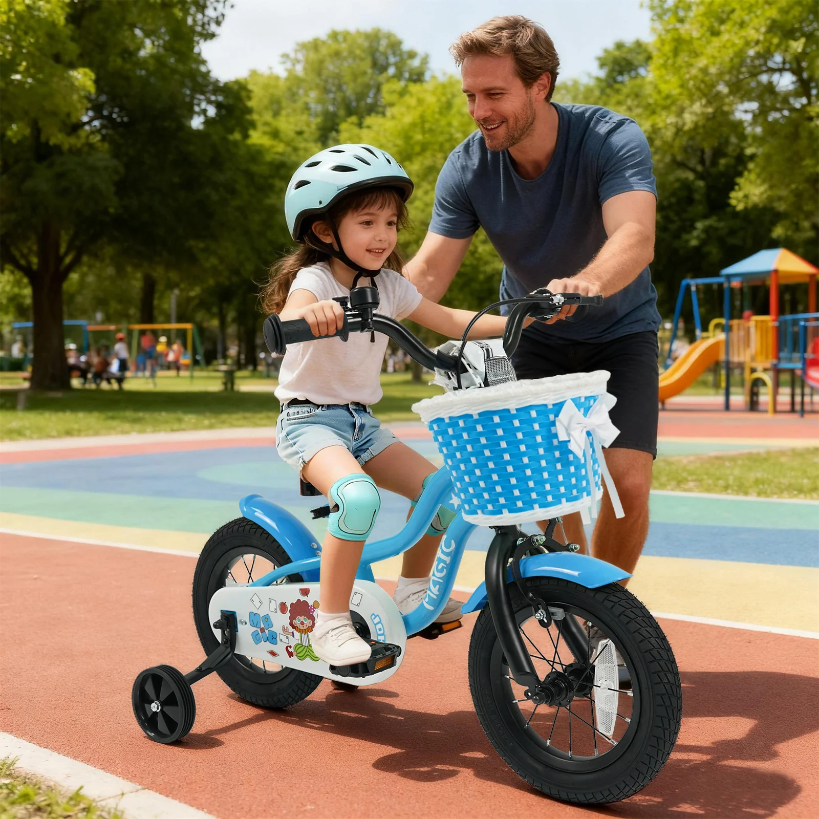16 Inch Kids Bike with Training Wheels and Basket Navy Color - Image 18