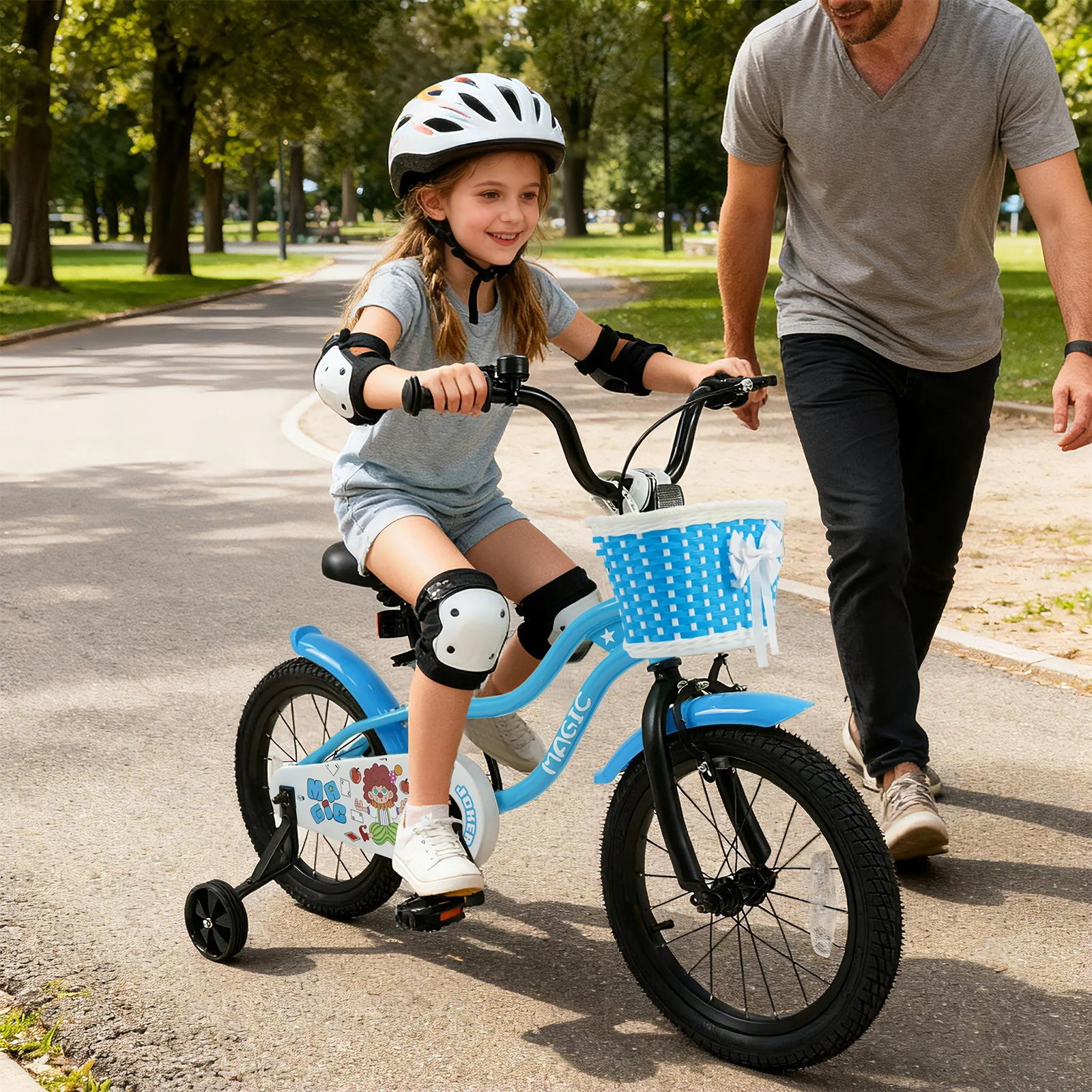 16 Inch Kids Bike with Training Wheels and Basket Navy Color - Image 2