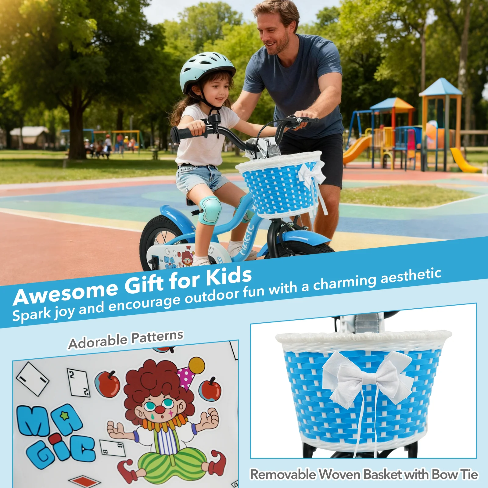 16 Inch Kids Bike with Training Wheels and Basket Navy Color - Image 24