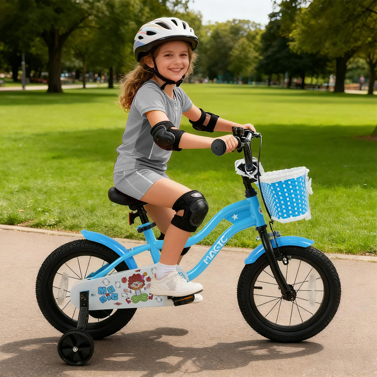 16 Inch Kids Bike with Training Wheels and Basket Navy Color - Image 9