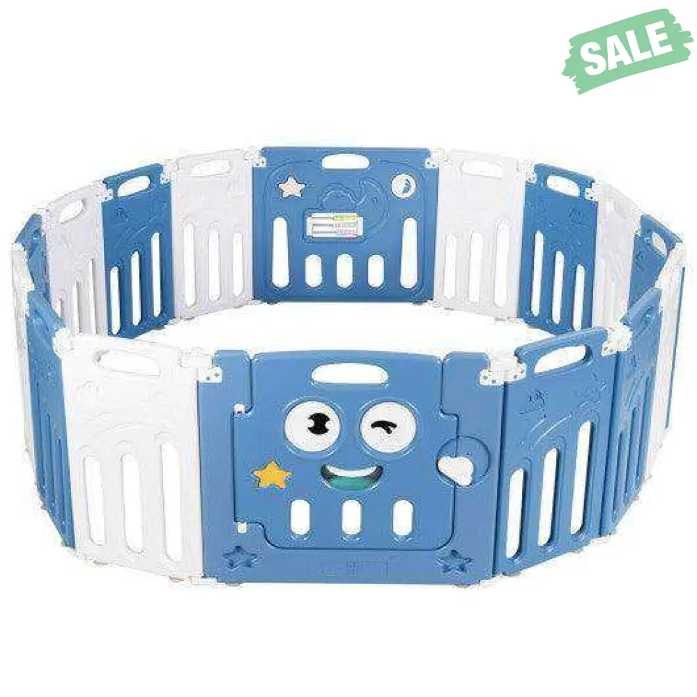16-Panel Foldable Baby Playpen Kids Activity Centre-Blue - Image 4