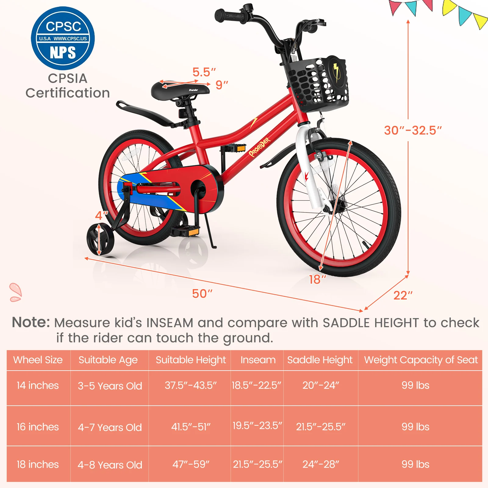 18 Feet Kids Bike with Removable Training Wheels - Image 21