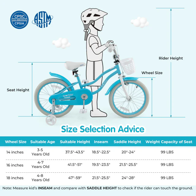 18 Inch Kids Bike with Helmet Protective Set Blue - Image 5