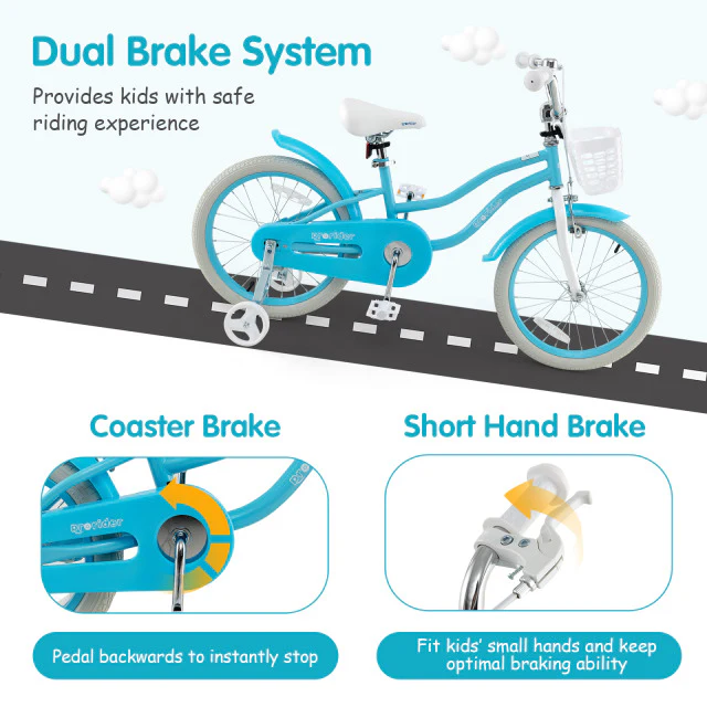 18 Inch Kids Bike with Helmet Protective Set Blue - Image 8
