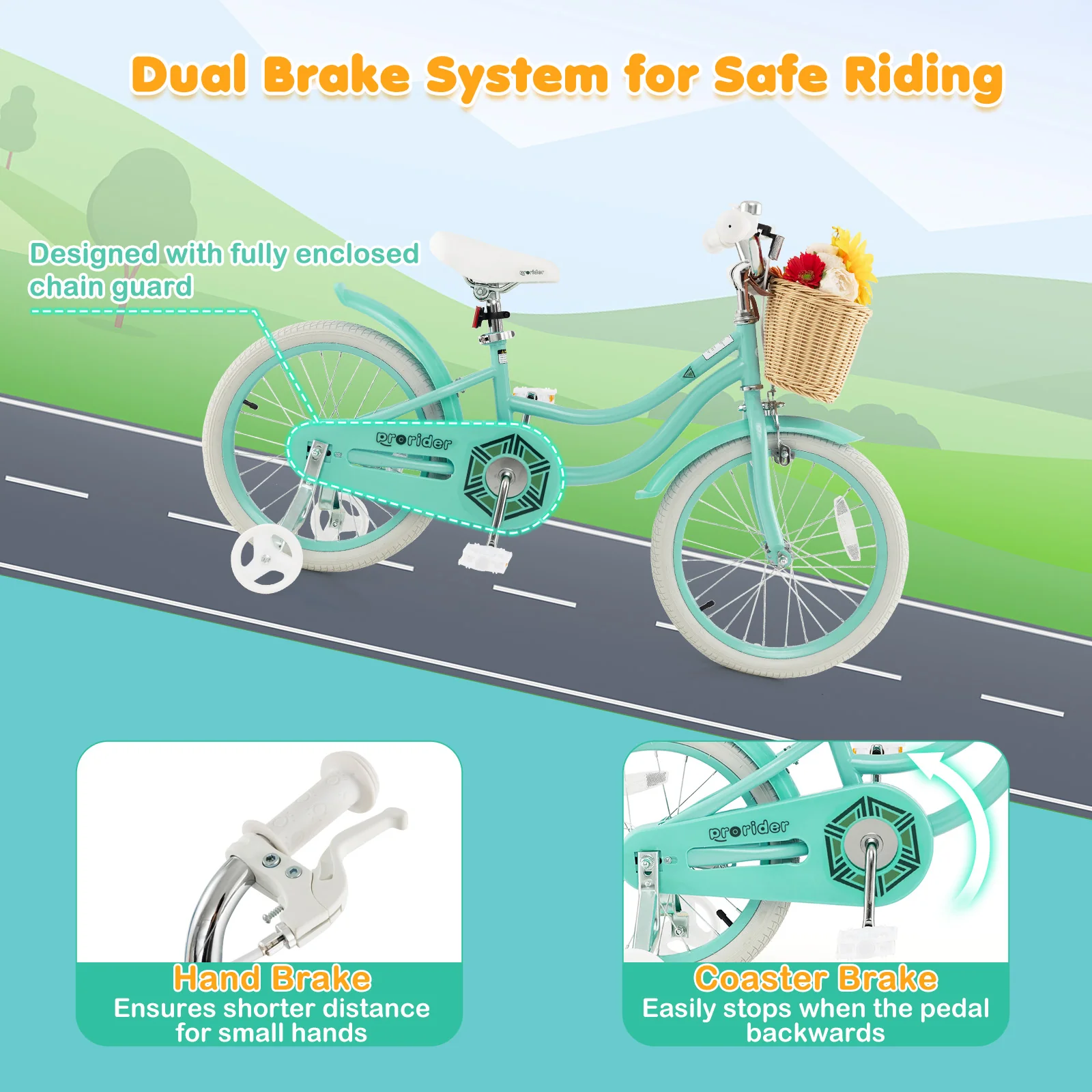 18-Inch Kids Bike with Training Wheels and Adjustable Handlebar Seat - Image 15