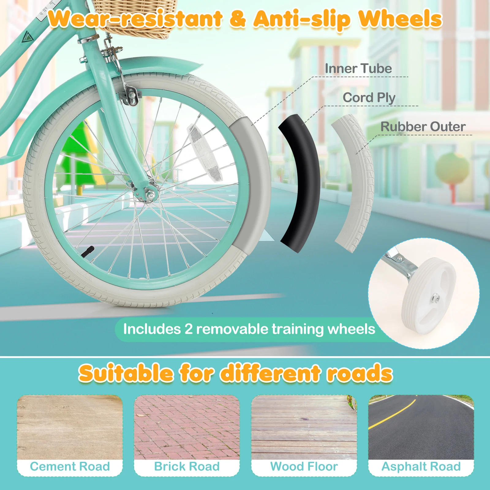 18-Inch Kids Bike with Training Wheels and Adjustable Handlebar Seat - Image 16