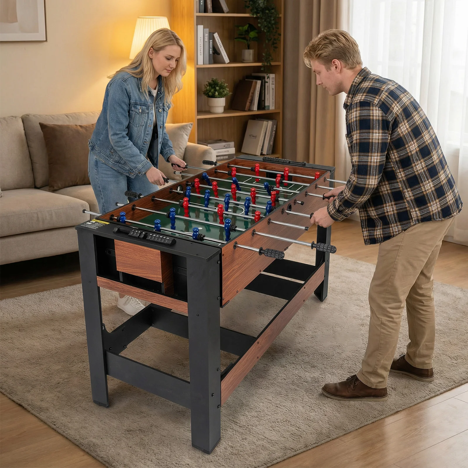 2-in-1 Full Size Foosball and Pool Combo Table with Legs-Black & Brown - Image 2