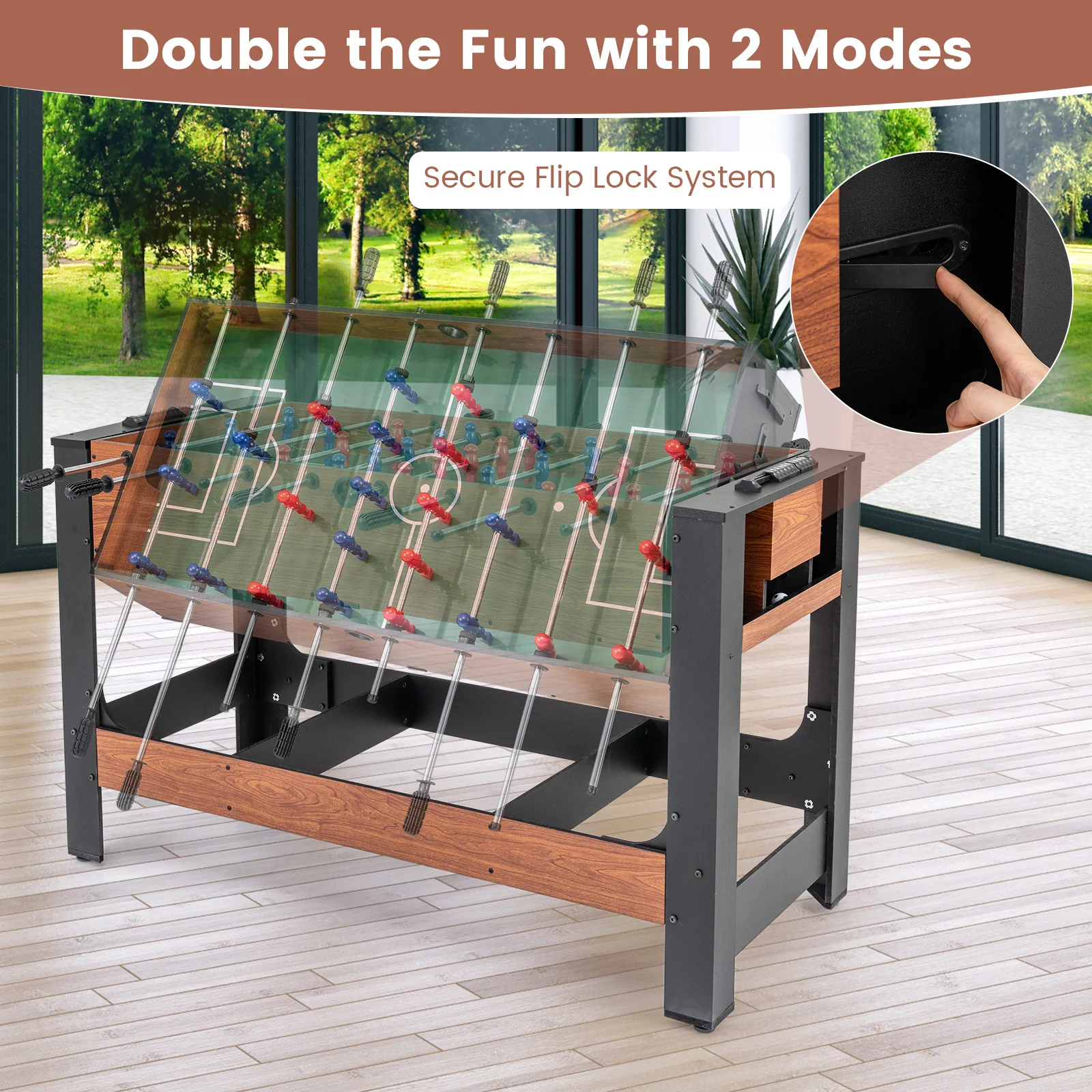2-in-1 Full Size Foosball and Pool Combo Table with Legs-Black & Brown - Image 5