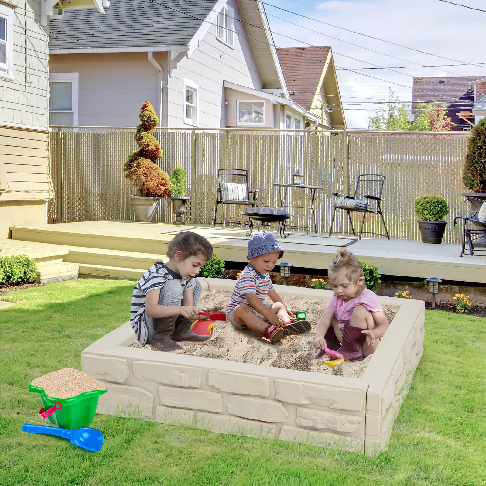 2-In-1 HDPE Kids Sandbox with Cover and Bottom Liner - Image 10