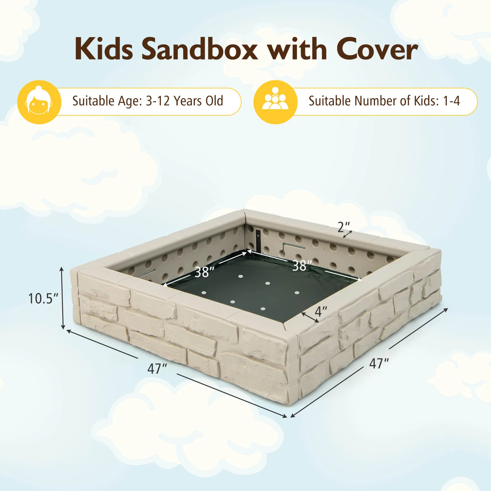 2-In-1 HDPE Kids Sandbox with Cover and Bottom Liner - Image 13