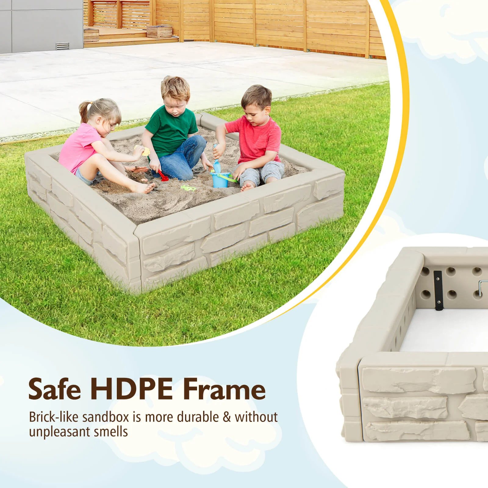 2-In-1 HDPE Kids Sandbox with Cover and Bottom Liner - Image 14