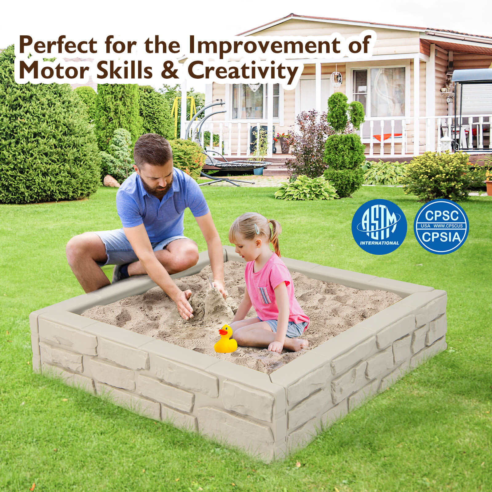 2-In-1 HDPE Kids Sandbox with Cover and Bottom Liner - Image 16