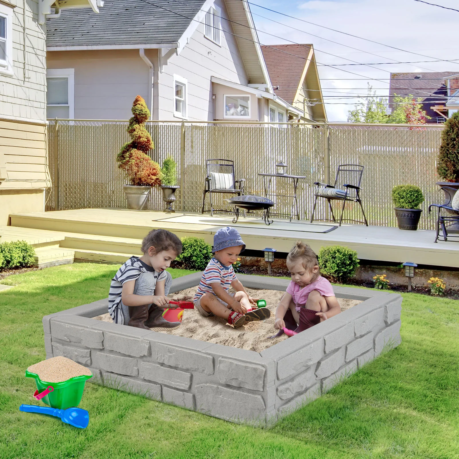 2-In-1 HDPE Kids Sandbox with Cover and Bottom Liner - Image 17